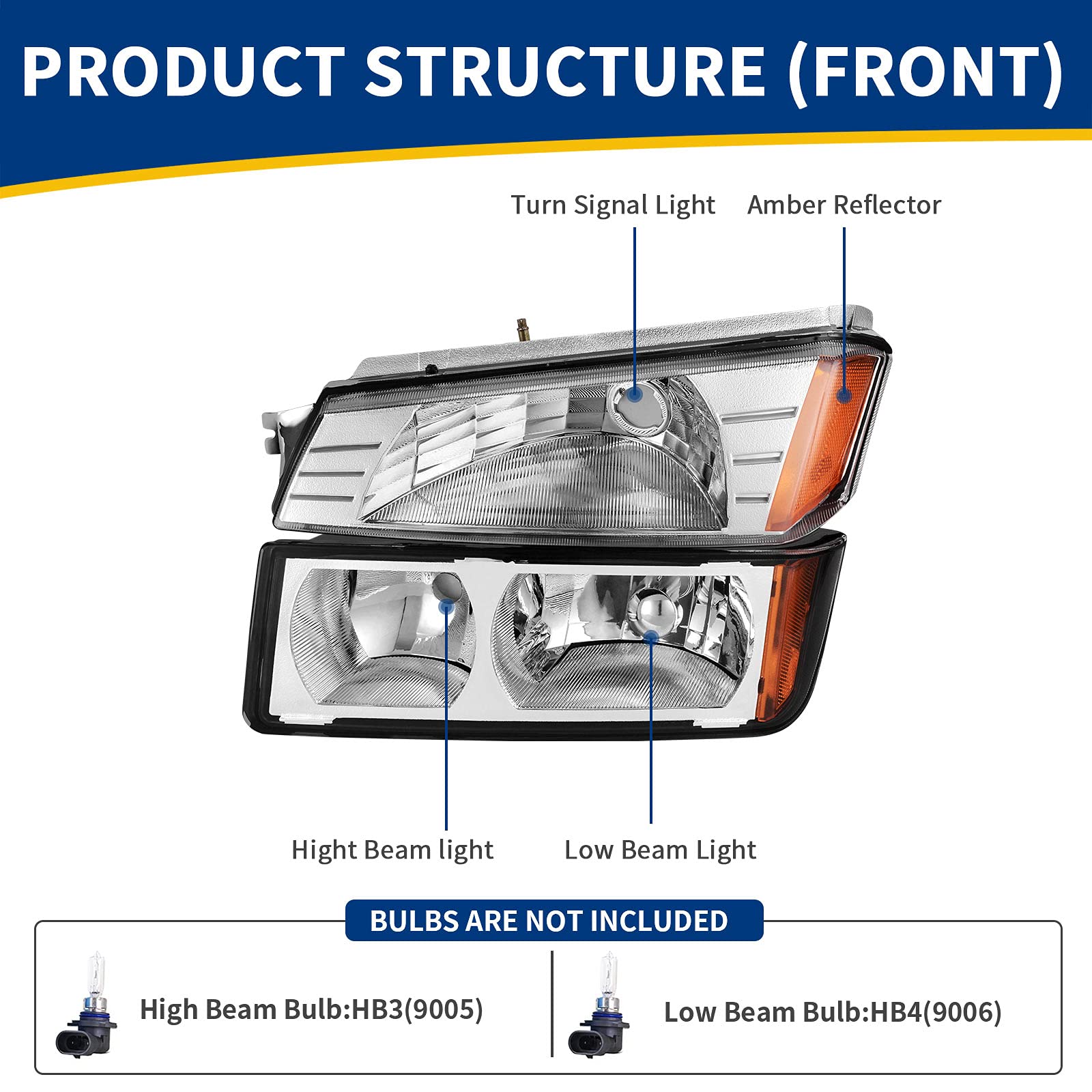 Autosaver88 Headlight Assembly Compatible With 2002-2006 Chevy Avalanche With Body Cladding(Chrome Housing)