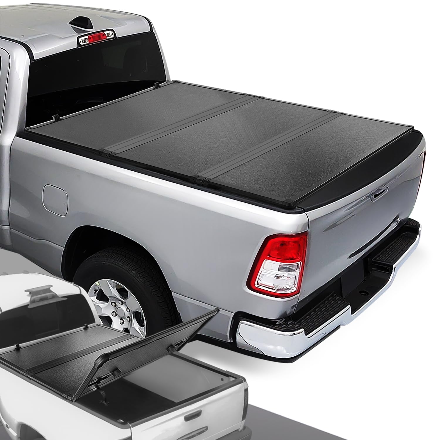 Dna Motoring New Upgrade Truck Bed Top Hard Solid Tri-Fold Tonneau Cover Compatible With 19-23 Ram 1500 76.3'' Bed, Ttc-Hard-081