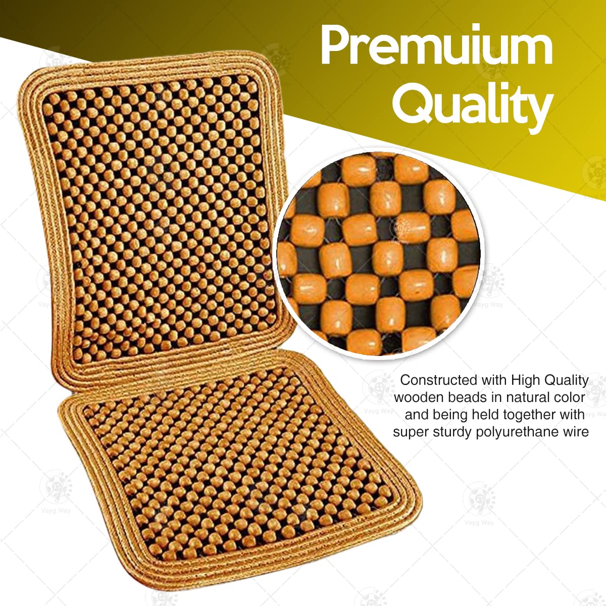 VaygWay Wood Beaded Comfort Seat Cushion – Natural Beaded Car Seat Cover – Model 9000ES – Universal Fit for SUV, Auto, Office, Home