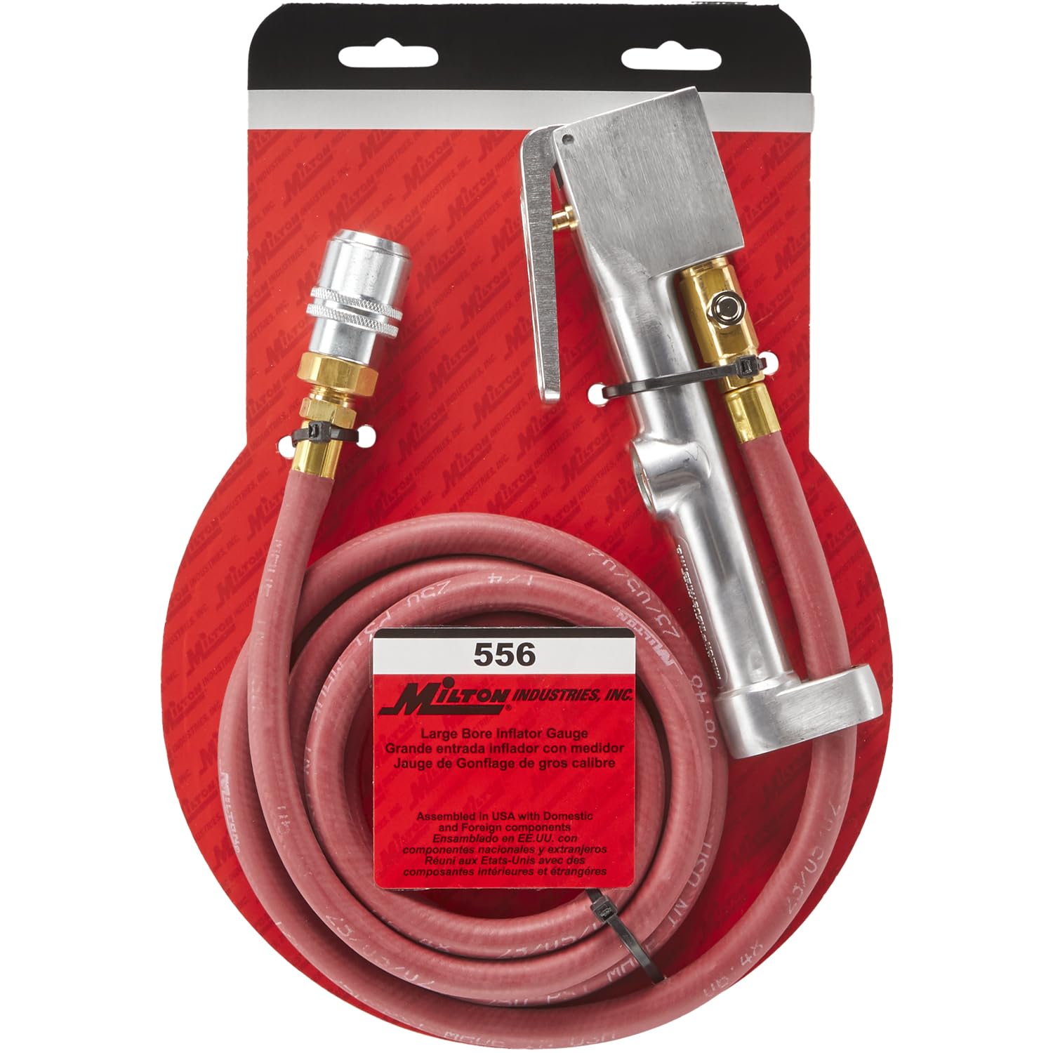 Milton 556 Heavy-Duty Analog Tire Inflator with Pressure Gauge, 6' Hose Large Bore Air Chuck, Made in USA (OSHA Compliant) 10-16