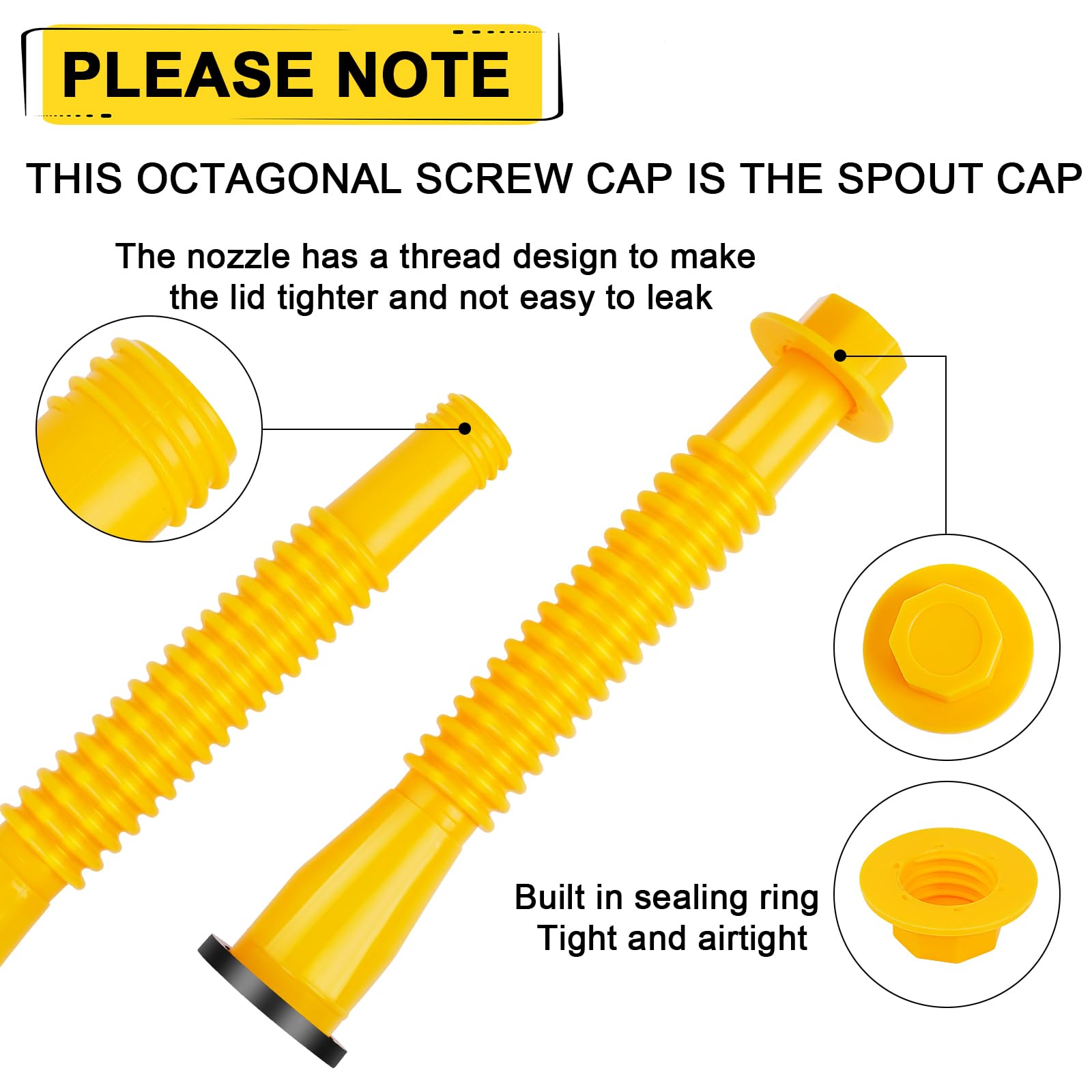 Godboy Gas Can Spout Replacement Nozzle Kit, 5 Pack, Flexible, Yellow, Compatible with 1/2/5/10 Gal Oil and Fuel Cans, Model GB0218