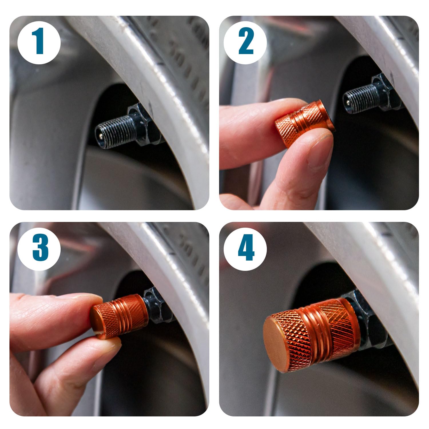 Tire Valve Stem Caps - 4 Pack Anti-Corrosion Premium Anodized Alloy Tyre Air Valve Caps N2 Nitrogen For Car Suv Bike Orange