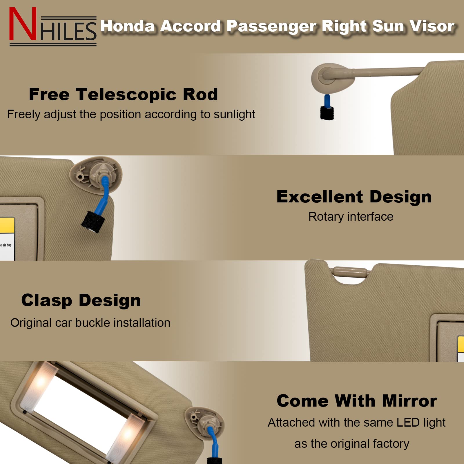 Passenger Right Sun Visor Compatible With Honda Accord 2008 2009 2010 2011 2012 2013 2014 2015 2016 With Light Oem :83230Ta0A91Zb (Beige)