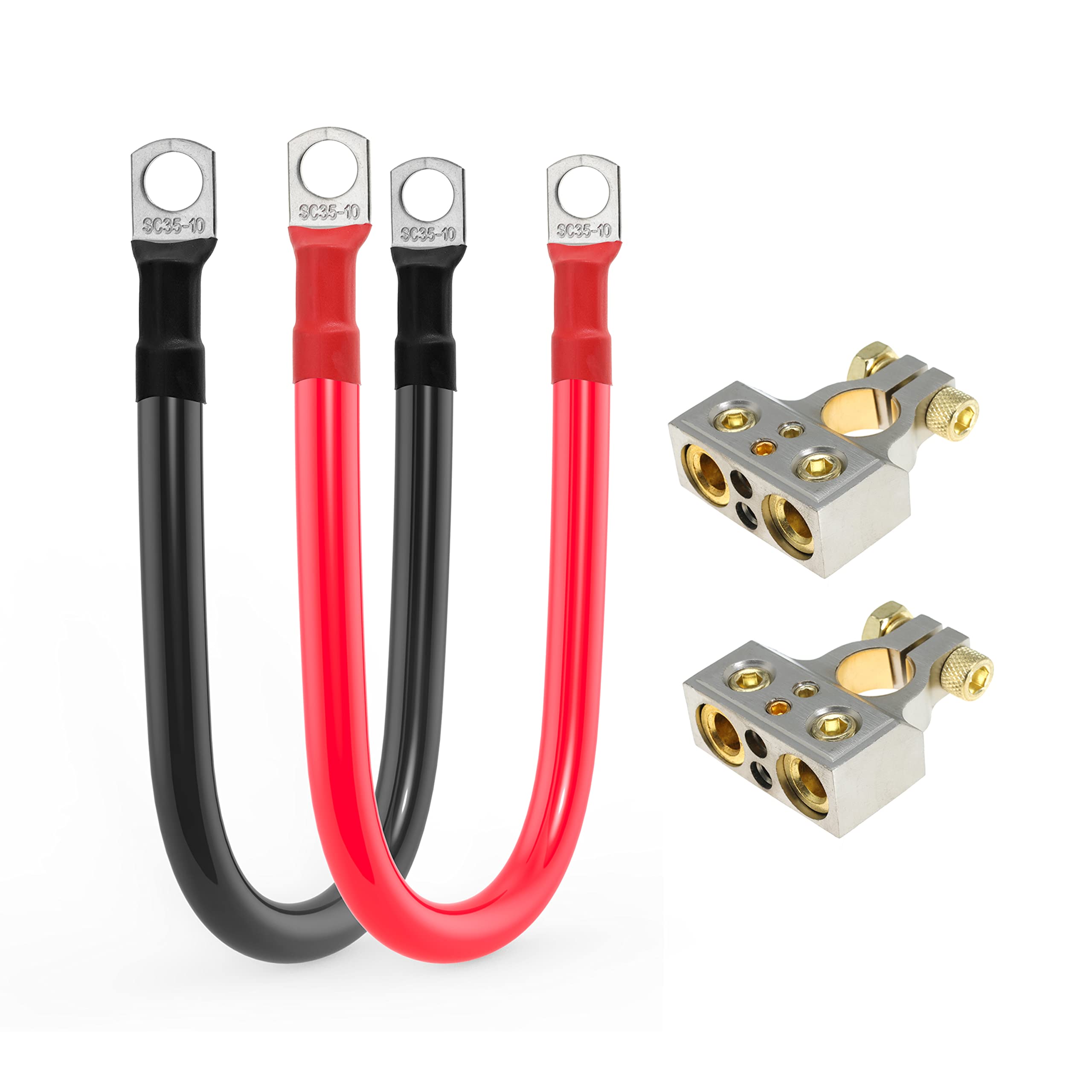 2 Awg Battery Cable 2 Gauge Battery Inverter Cables With 3/8 In Lugs Pure Copper Power Inverter Wire Set For Solar Marine Boat R