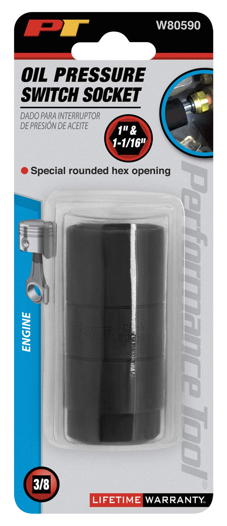 Performance Tool W80590 Oil Pressure Switch Socket, 1/2 Drive | Fits 1 Inch and 1-1/16 Inch Oil Pressure Switches | Accepts Oil 