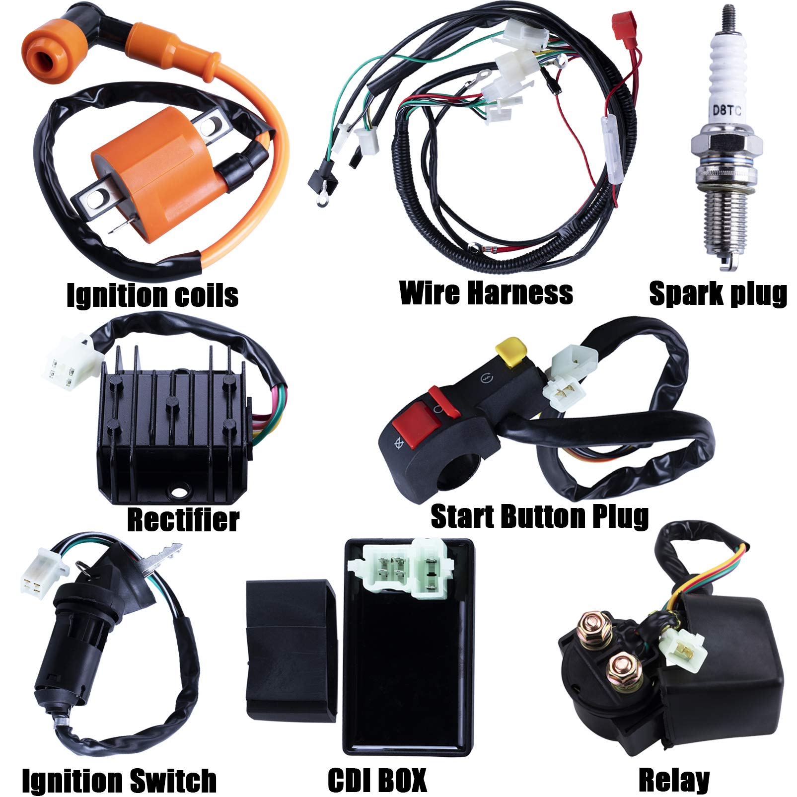 OTOHANS AUTOMOTIVE Full Electrics Wiring Harness for 4 Wheelers - CDI Solenoid Relay, Spark Plug, Black, Medium, Model OTOHANS AUTOMOTIVE-XHKG-G