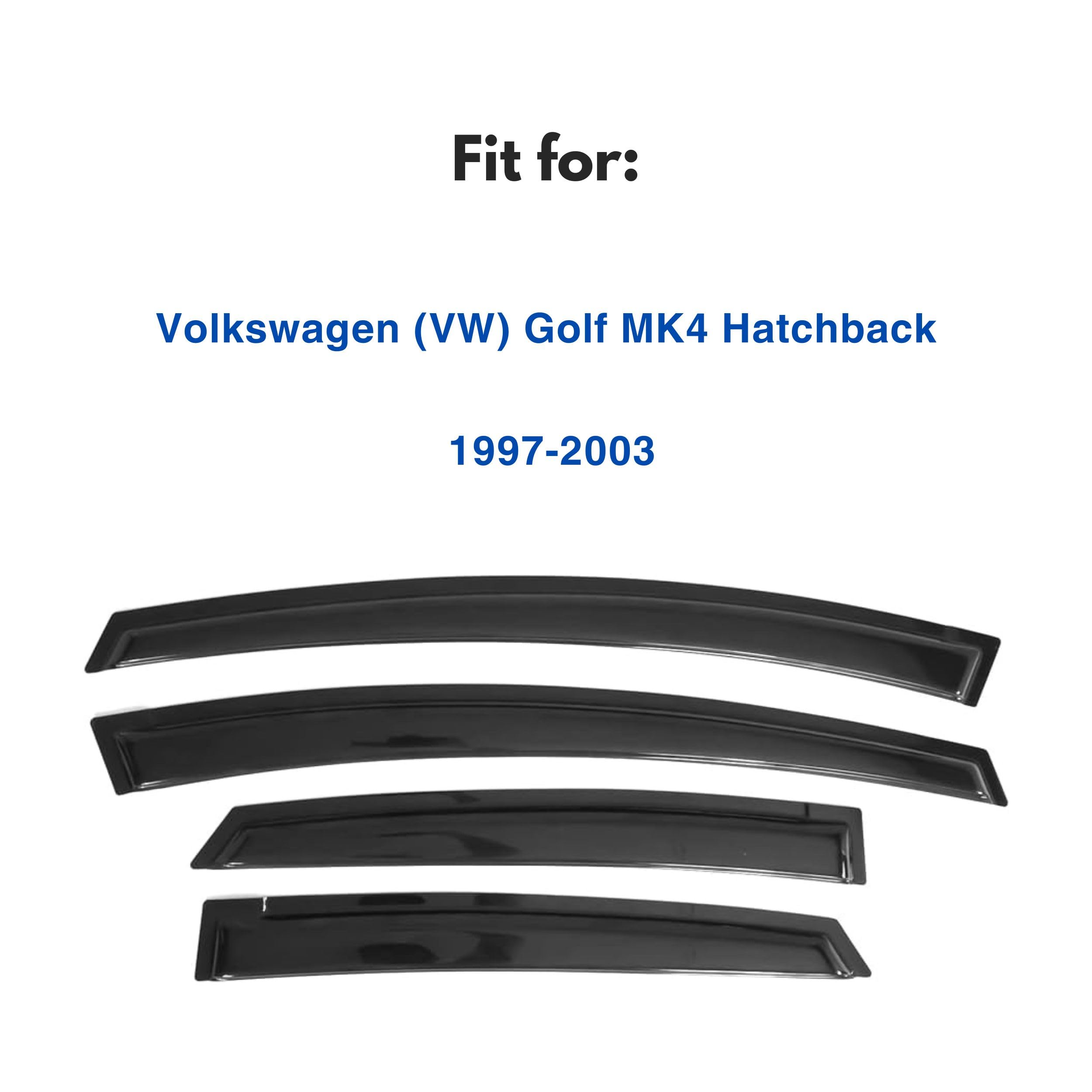 Immortal Group IG Window Visor - Rain Guard Tape-On Deflector for VW Golf MK4 Hatchback 1997-2003, Black Acrylic, Model 817206