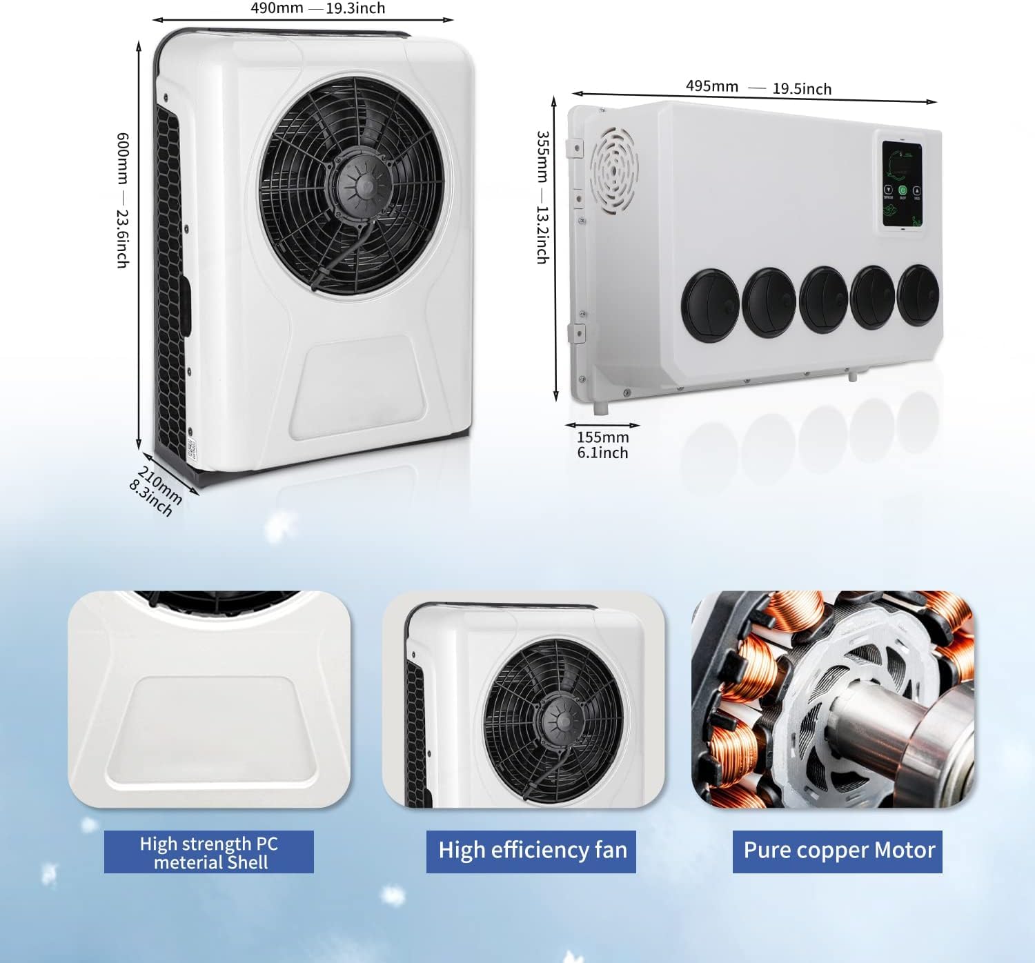 Hanaiette Gouku 12 Volt Dc Rv Air Conditioner, Split Energy Electric Truck Cab Air Conditioner Unit For Camper Semi Truck Ac Unit, Eac1009.12.W, White