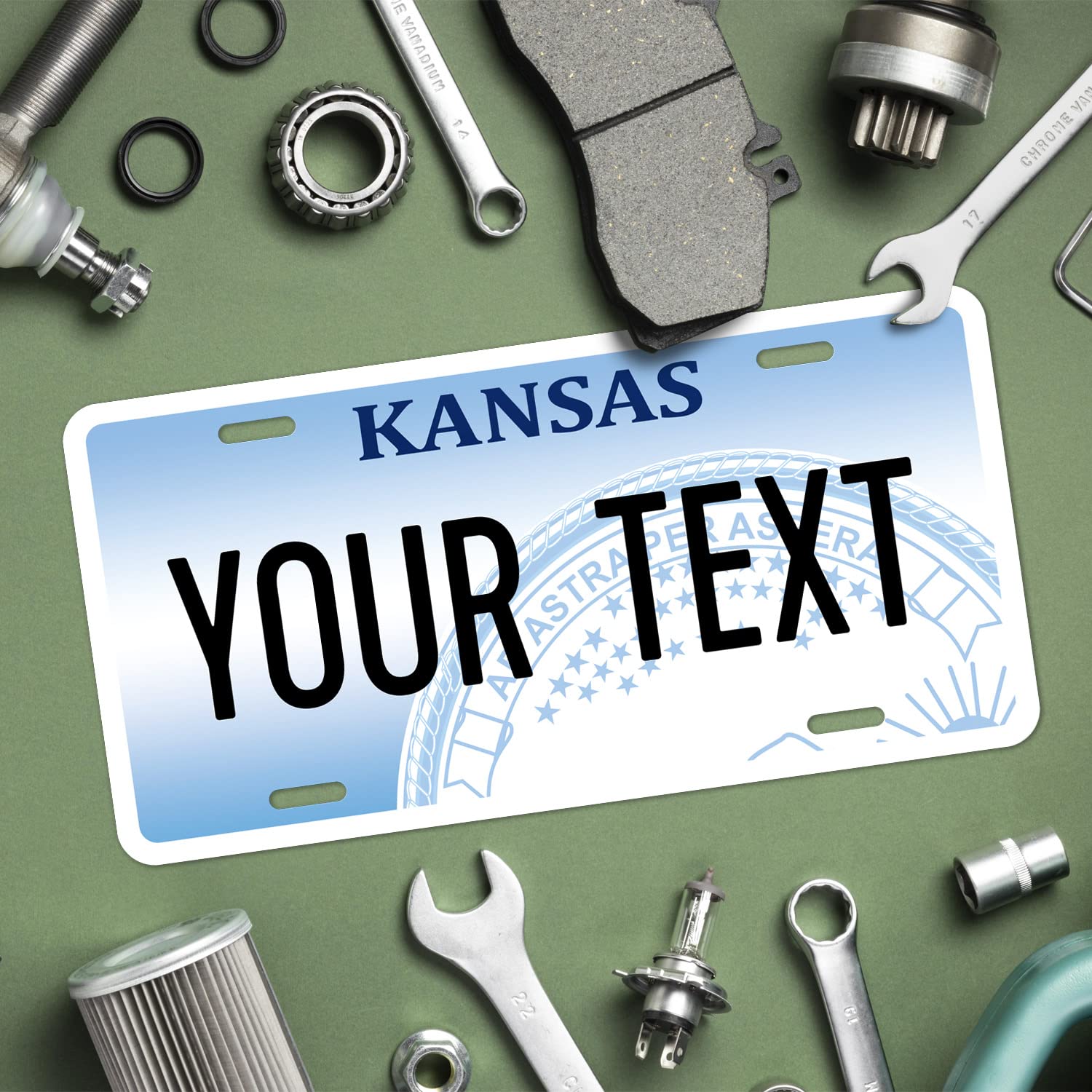 Custom Kansas License Plate, Personalized 50 States Fake License Plate For Front Of Car Sign 6X12 Inches, Rust Free .040 Aluminum, Fade Resistant, Made In Usa By Sigo Signs