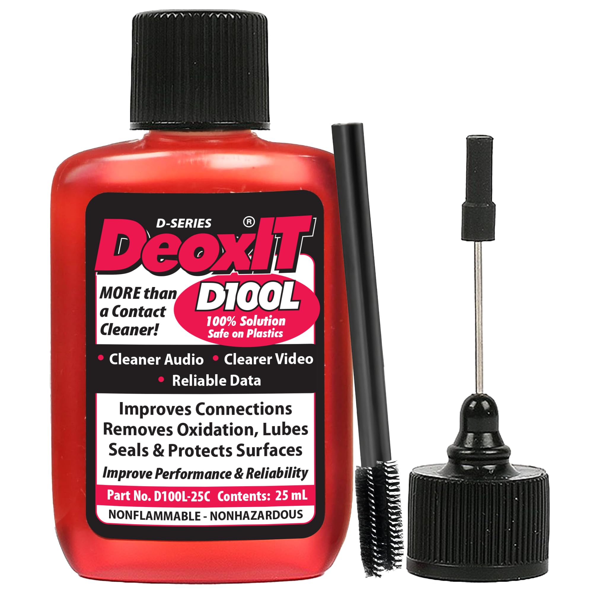 DeoxIT D100L-25C Contact Cleaner with Precision Needle & Brush - Cleans, Deoxidizes, Lubricates & Protects - Electronic Contact 