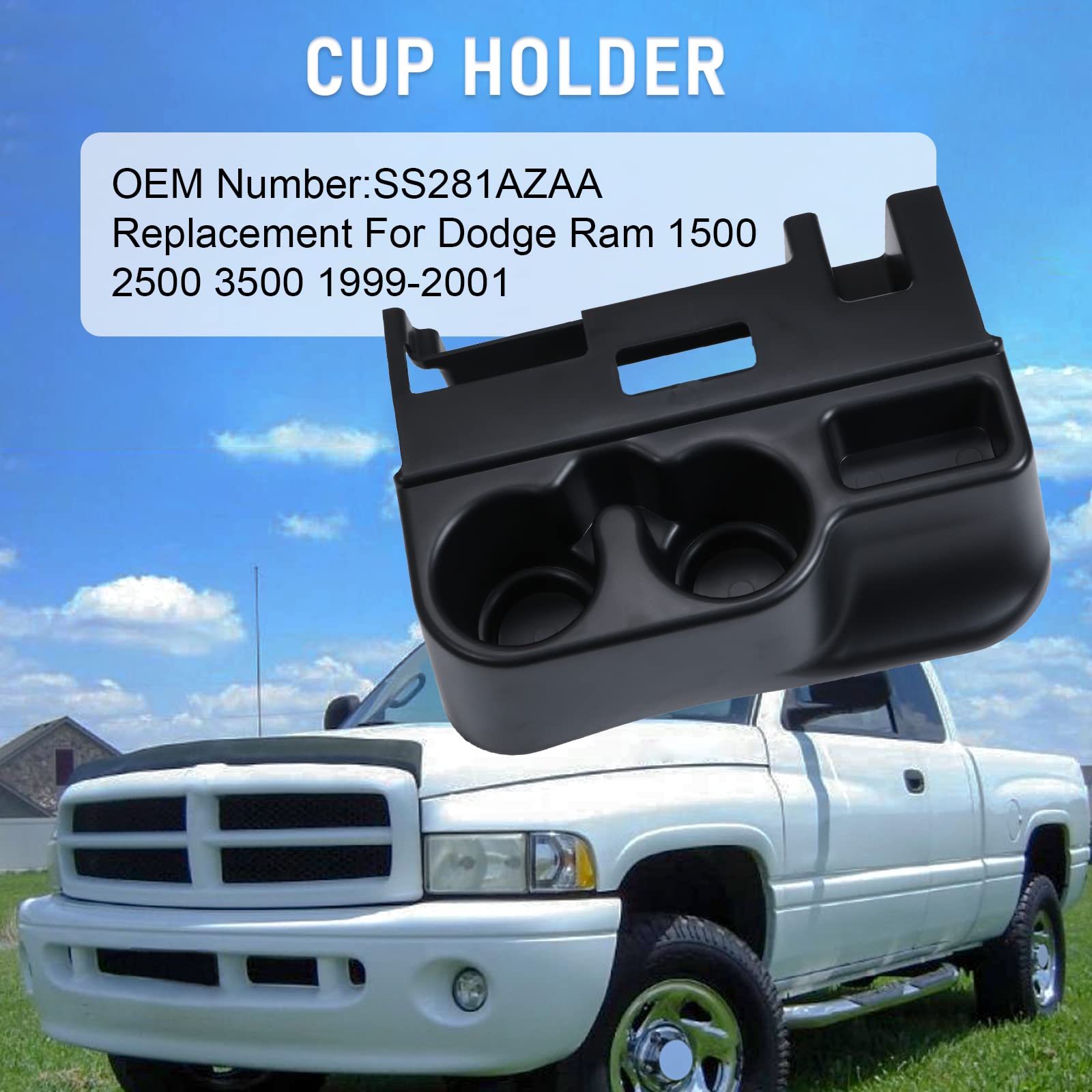 DICMIC Center Console Armrest Add-on Cup Holder for 1999-2001 Dodge Ram 1500/2500/3500 - Durable Plastic, Model DICMIC-Z513