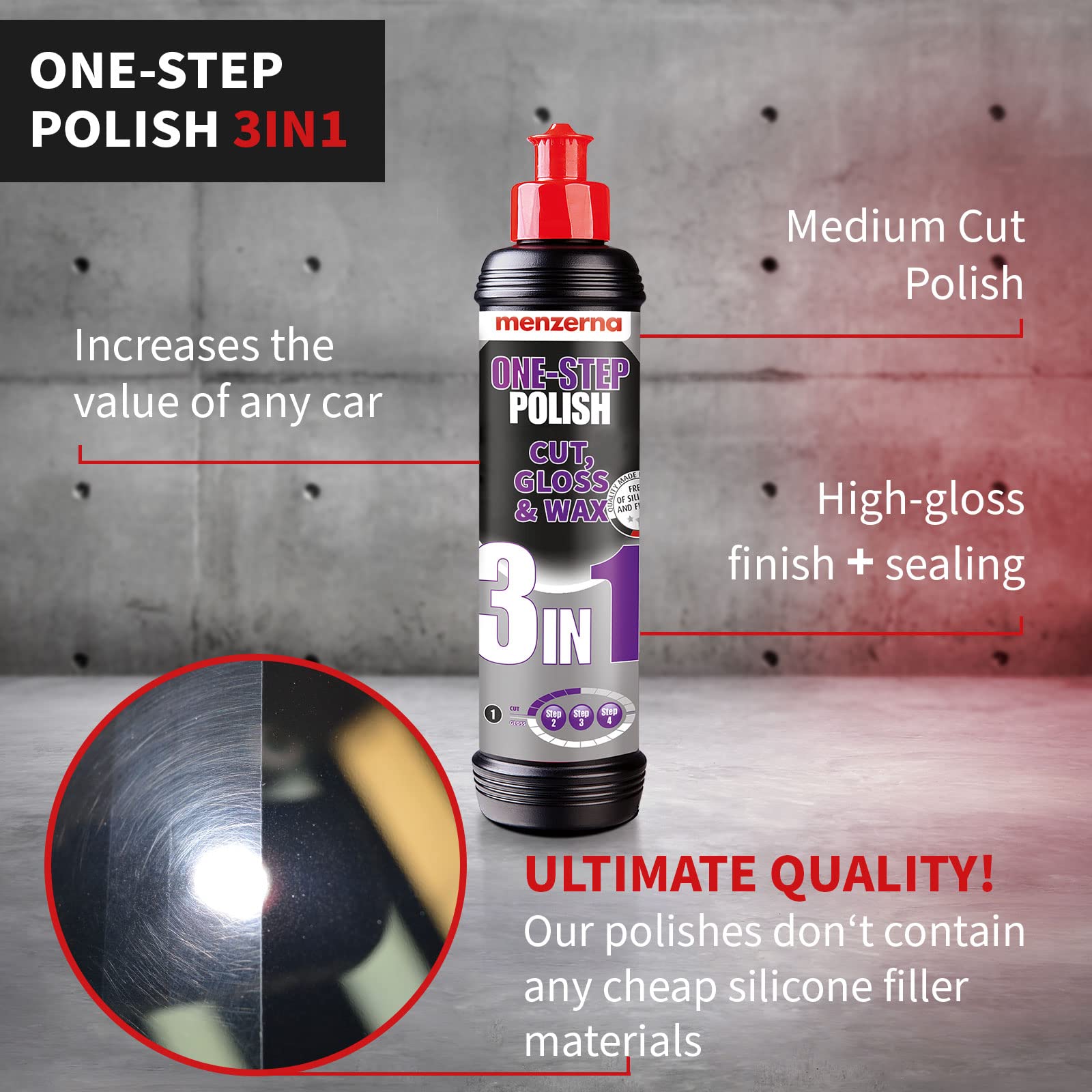 menzerna One-Step Polish 3in1 I Medium Cut Polish with High Gloss Finish & Seal in One I Buffing & Polishing Compound for Car Ma