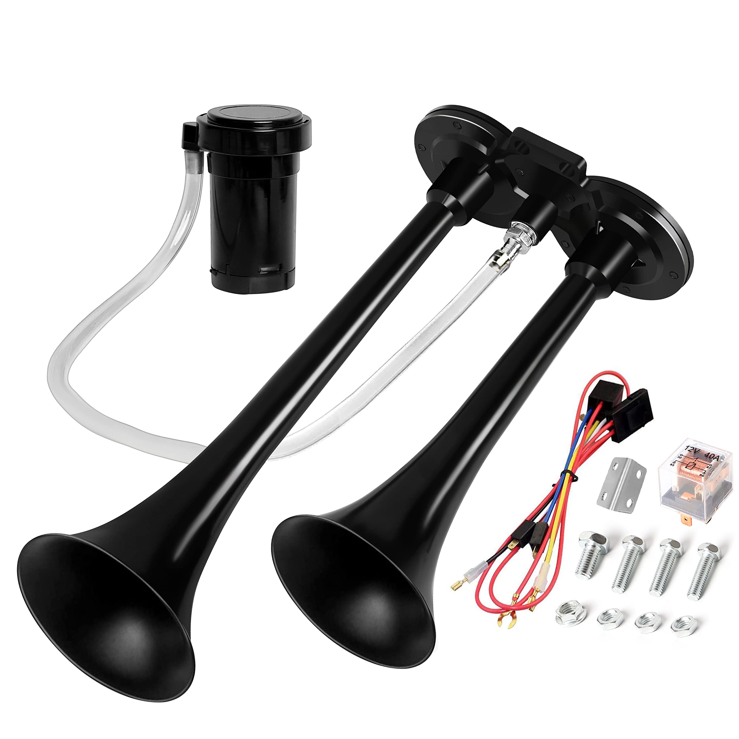 Carfka Air Horn For Truck Boats Car, 150Db Super Loud Train Horns Kit With 120 Psi Air Compressor (Black, Dual)