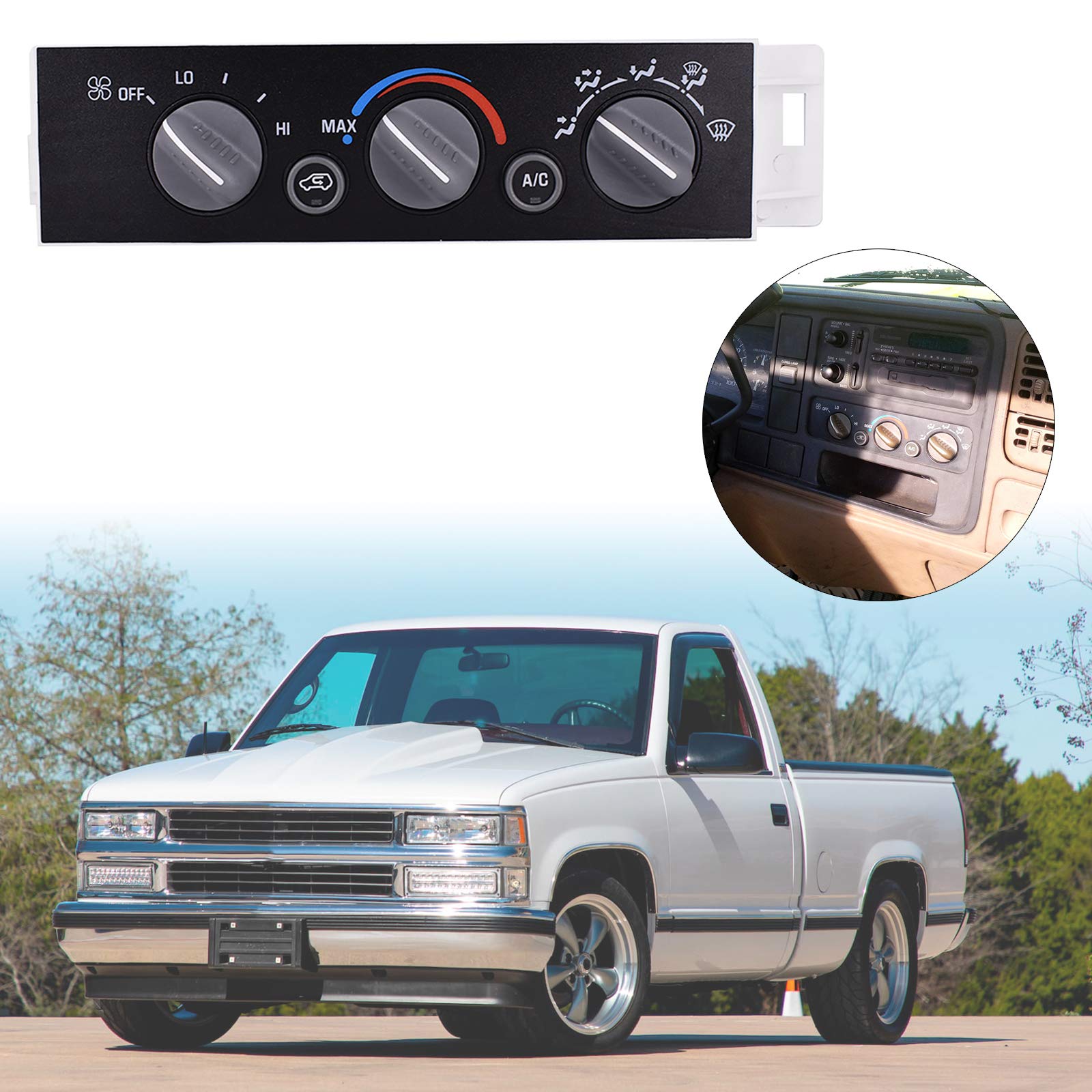 Heater A/C Control Switch Panel Module Without Rear Window Defogger Fits for 1996-2002 Chevy GMC Pickup Truck Replaces 9378815 5