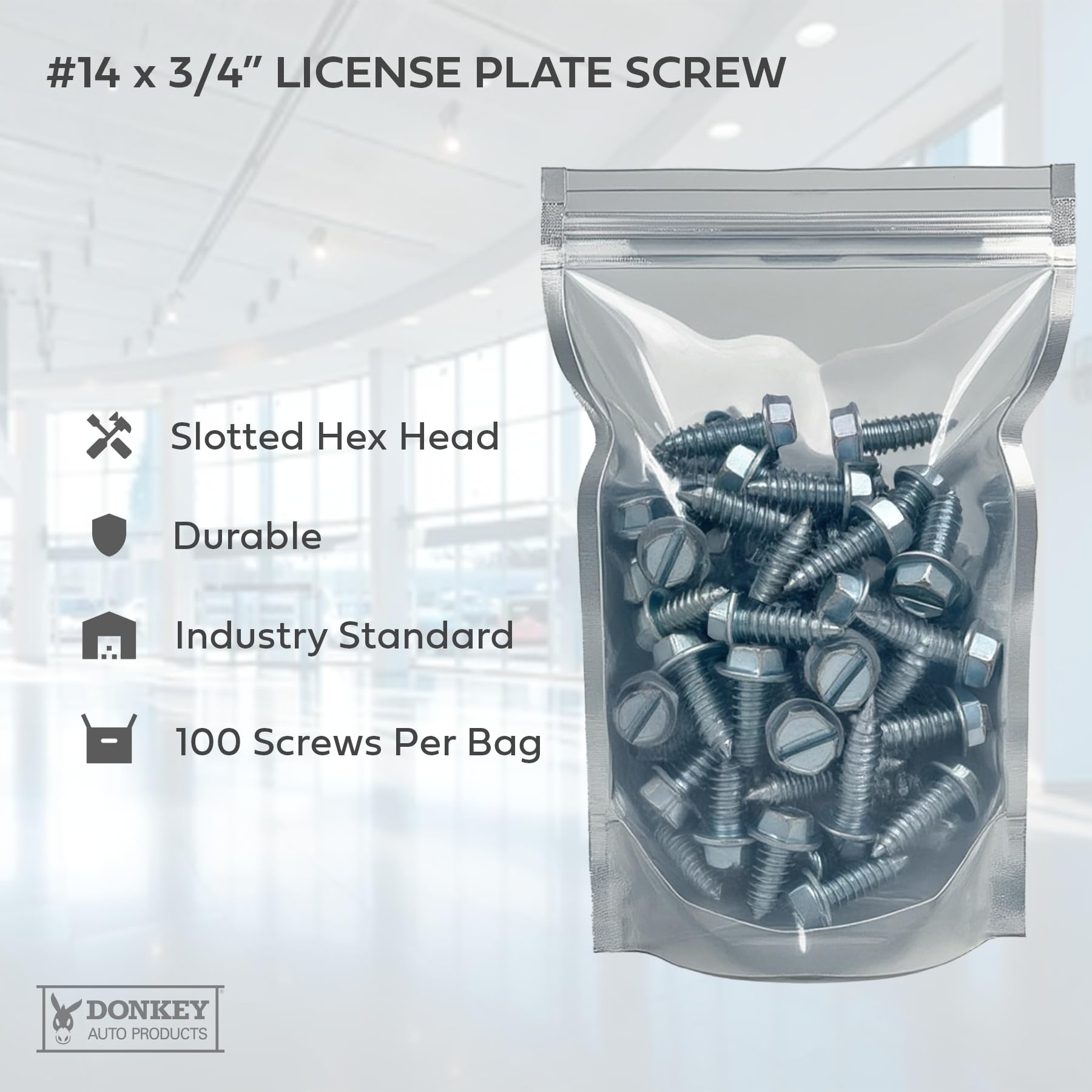 License Plate Screws - Slotted Hex Head - Metric - 6Mm X 16Mm - For Vehicles (100 Per Pack)