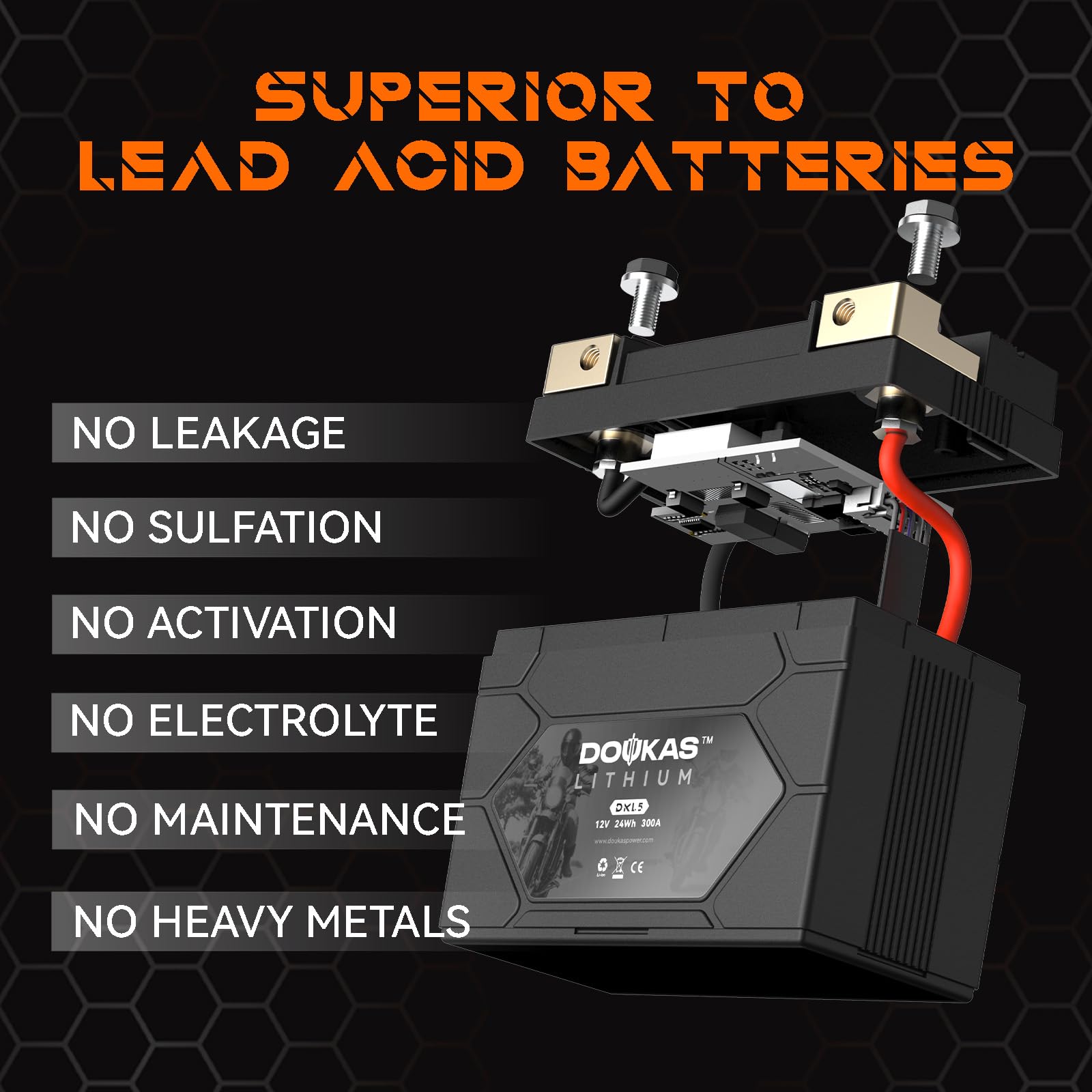 DOUKAS DKL5 300A LiFePO4 12V 2Ah Motorcycle Battery, Lightweight Plastic, Ideal for ATV, Jet Ski, Scooter, Snowmobile