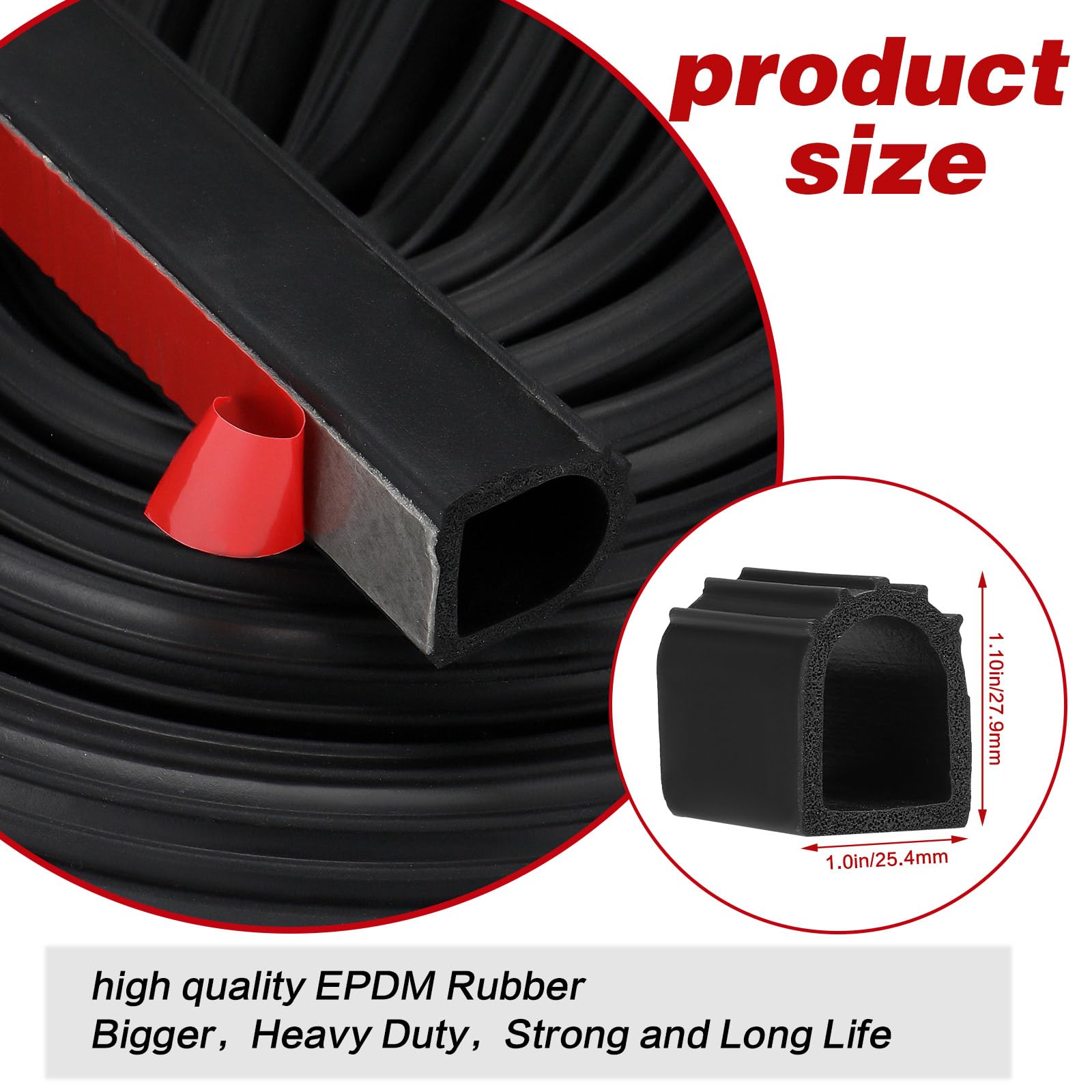 Sacubee Rubber D Shape Door Seal Strip 1'' RV Slide Out Seal Self Adhesive EPDM Rubber Heavy Duty Automotive Weather Stripping f