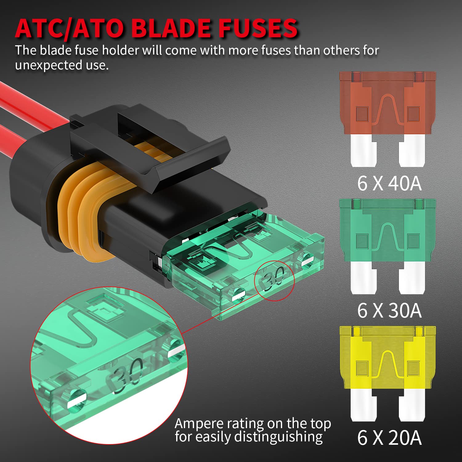 Daiertek Inline Fuse Holder 12V 12 Awg Waterproof Atc/Ato Blade Fuse Holder With 20 Amp 30 Amp 40 Amp Inline Fuse Heavy Duty In
