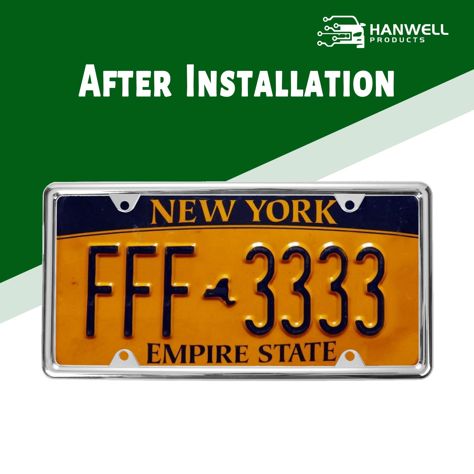 Hanwell Products Chrome License Plate Frame Made of Zinc Alloy Metal, Universal Car Accessories,1 Pack License Plate Holder Neve