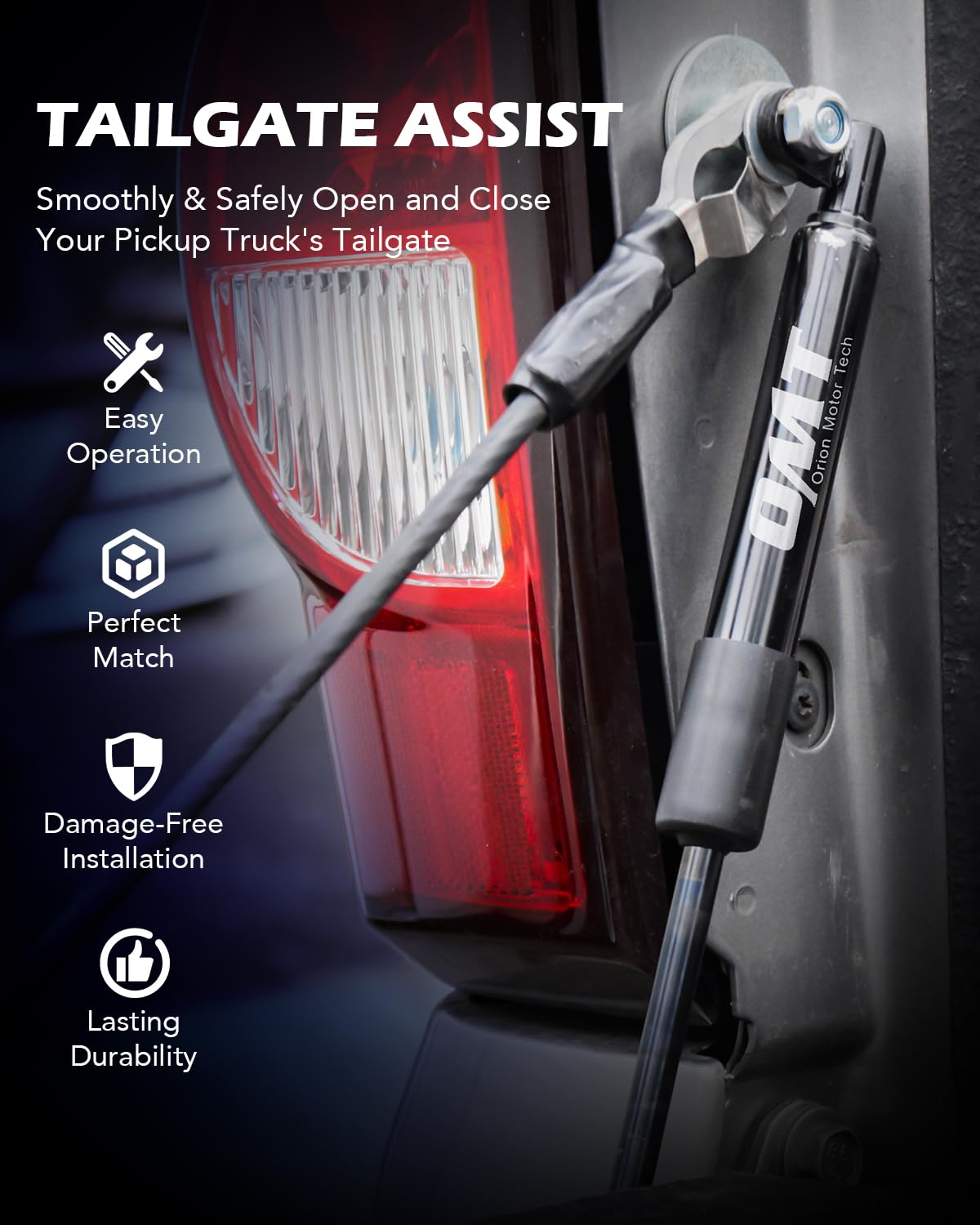 Orion Motor Tech Tailgate Assist Kit for 1999-2007 Chevy Silverado & GMC Sierra, Medium Size, AISI 1045 Steel, Silver Finish