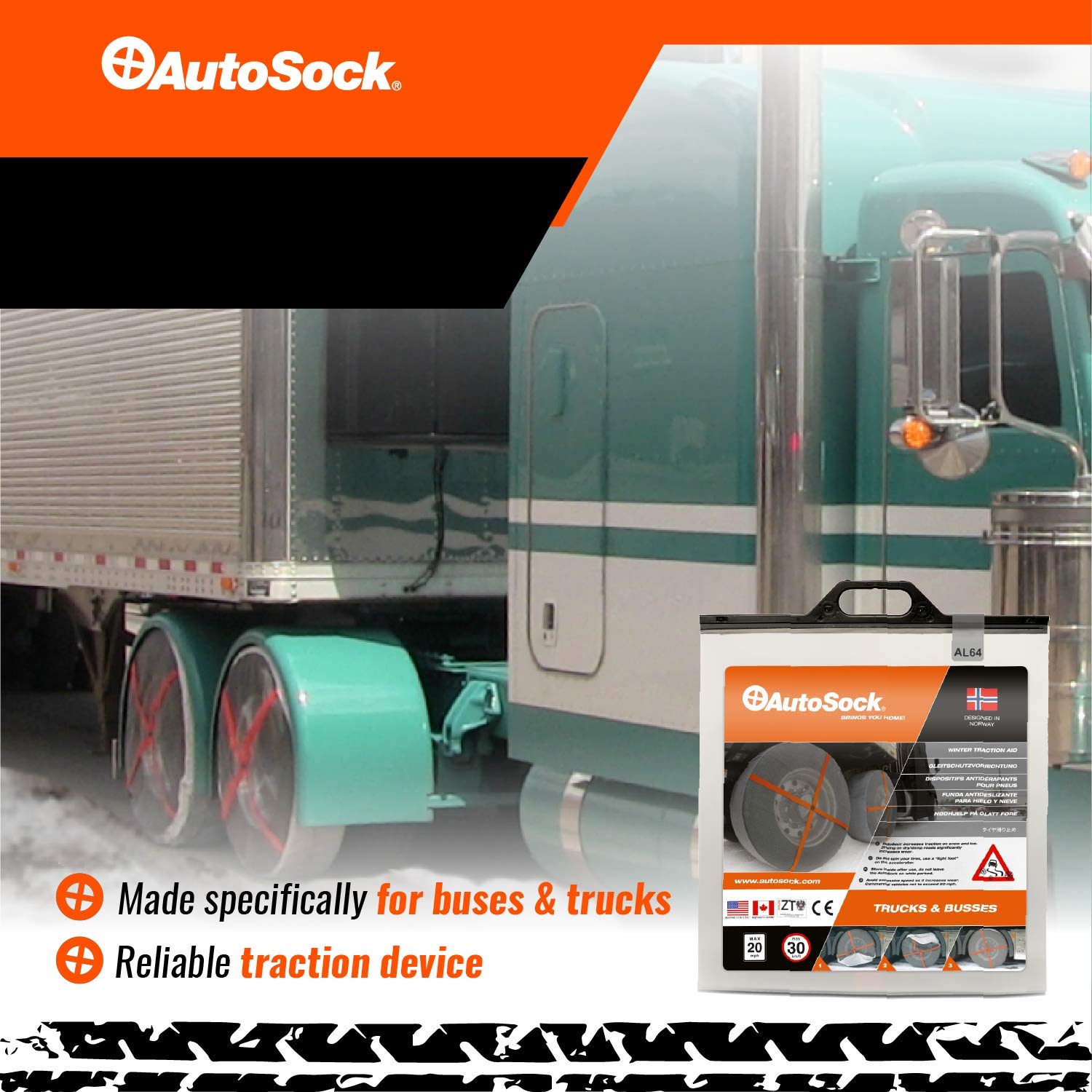 AutoSock AL 64 Snow Socks For Tires, Grip Boost Traction Device Winter Tires, 2 Count