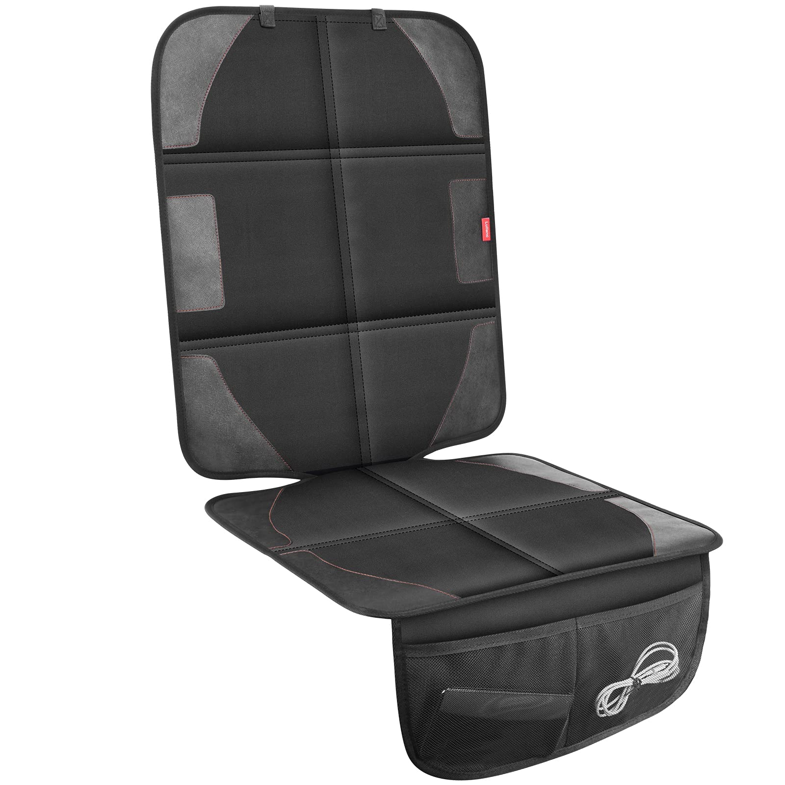 LUILANC Car Seat Protector with Thickest Padding Waterproof 600D with Storage Pockets Non-Slip Pets Fabric Child Baby Cover Leather Reinforced Vehicle Seat 1 Pack (Black)-New
