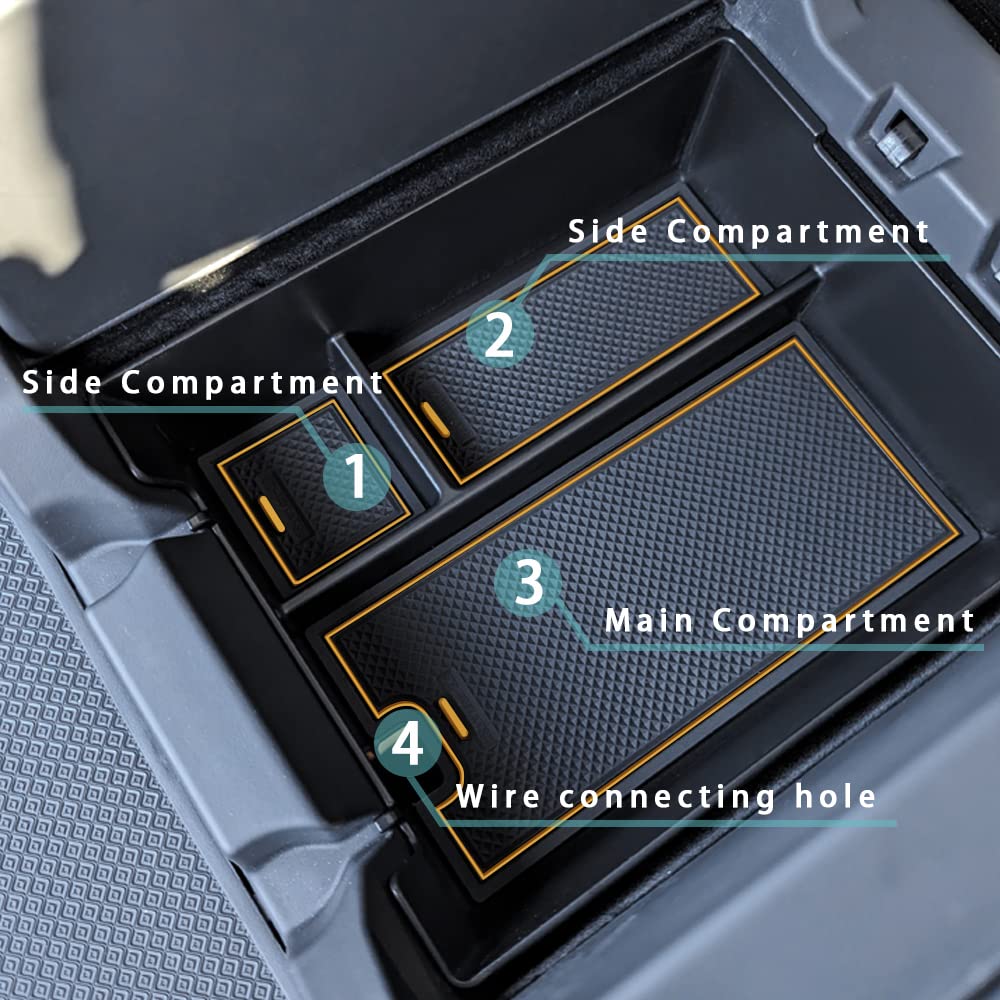 BestEvMod Center Console Organizer Tray for Rivian R1T R1S 2022-2026, ABS Material, W/O Coin, Yellow