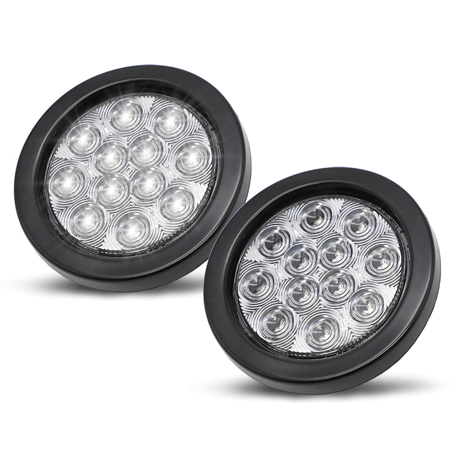 MADCATZ Trailer Tail Lights 4 Inch Clear Lens Red Round Clearance Stop Brake 12 LED For Truck RV Bus ATV Caravan Tow Tractor 3 P