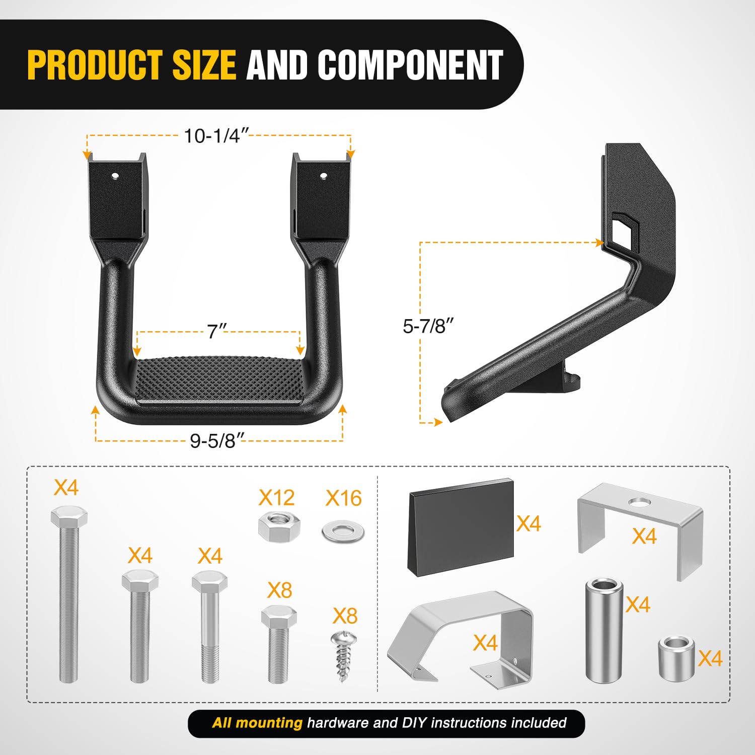 Nilight Universal Side Step Slip-Proof Aluminum Side Hoop Steps Nerf Bars Assembly Black 2 Pcs (1 Pair) For Chevy (Chevrolet) Fo