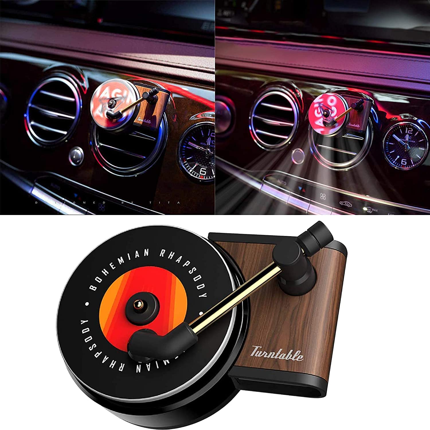 Jvhgubay Record Player Air Freshener Car Vent Clip Fragrance Diffuser Car Retro Air Freshener Clip Vent Outlet Car Inter Decor A