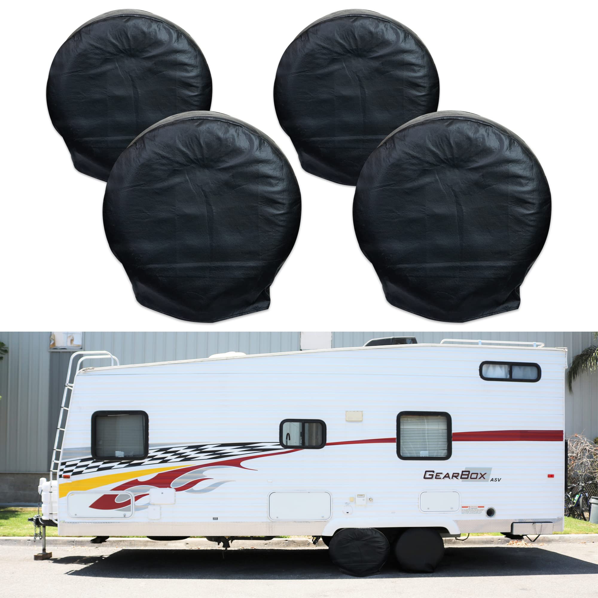 Leisure Coachworks Tire Covers For Rv Wheel Set Of 4 Motorhome Wheel Covers Black Waterproof Soft Vinyl Tire Protectors Tire Cov