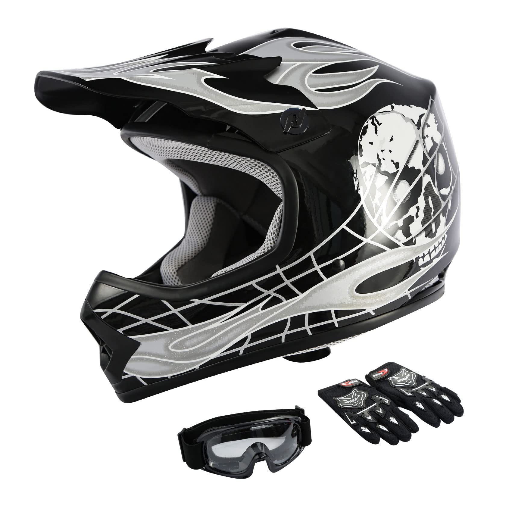 Tcmt Dot Youth & Kids Motocross Offroad Street Helmet Motorcycle Youth Helmet Dirt Bike Motocross Atv Helmet+Goggles+Gloves (X-L
