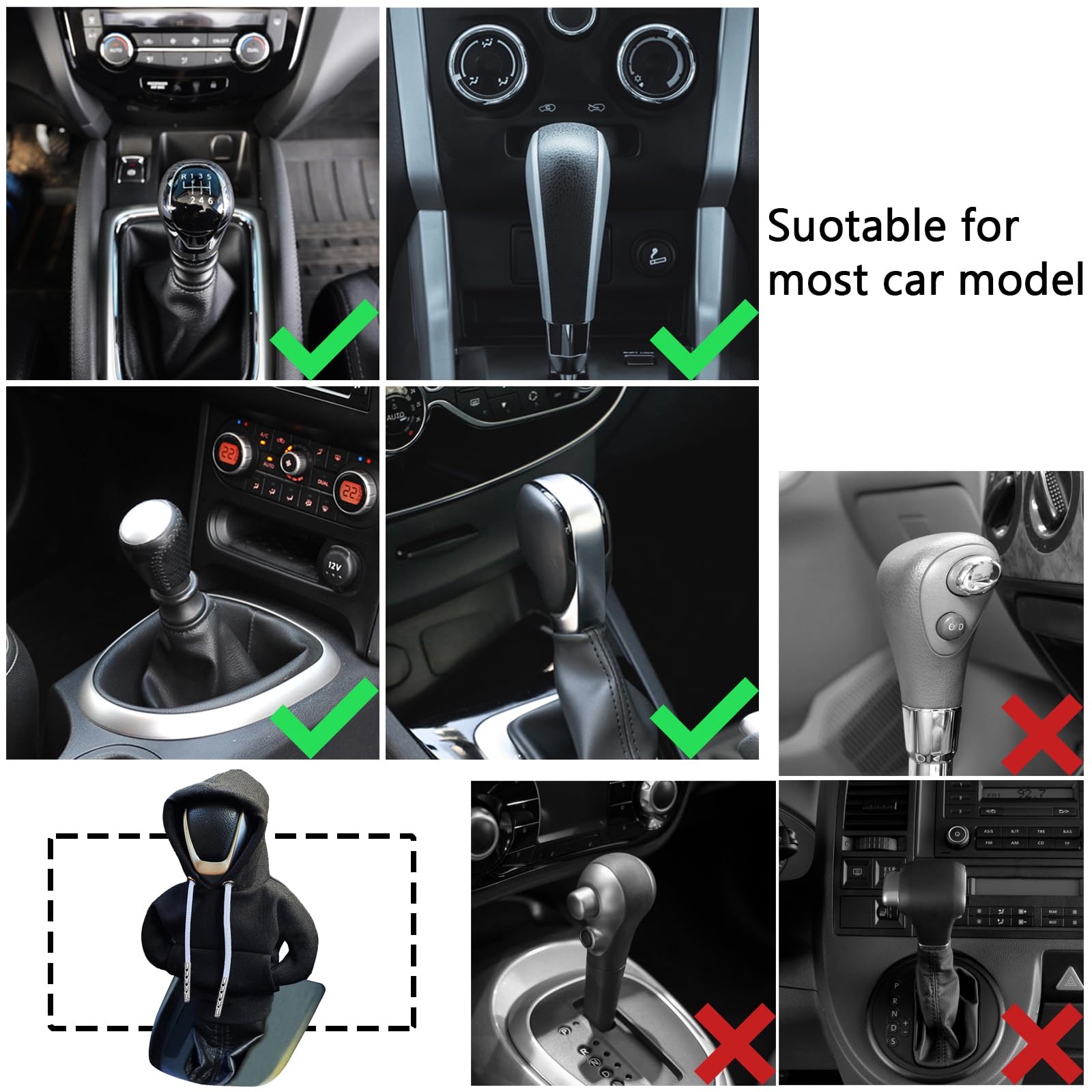 vvag Gear Shift Hoodie,Universal Shift Knob Hoodie, 4.7 Inch Car Shifter Stick Protector Decoration, Funny Hoodie Car Gear Shift