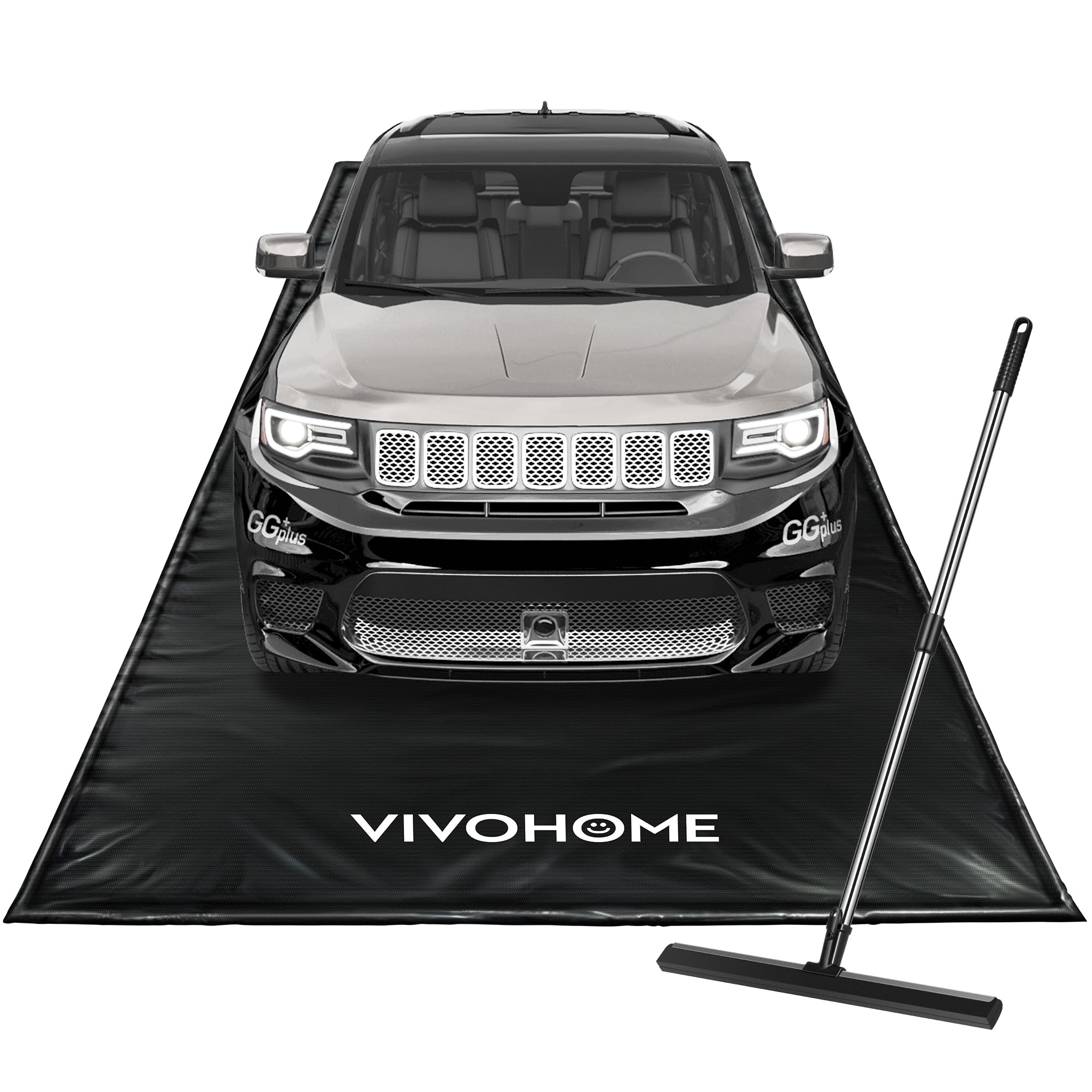 VIVOHOME Containment Mat (86 x 20) with Stay Put Corner, PVC Garage Floor Mats, Heavy Duty Garage Parking Mat with a Squeegee,