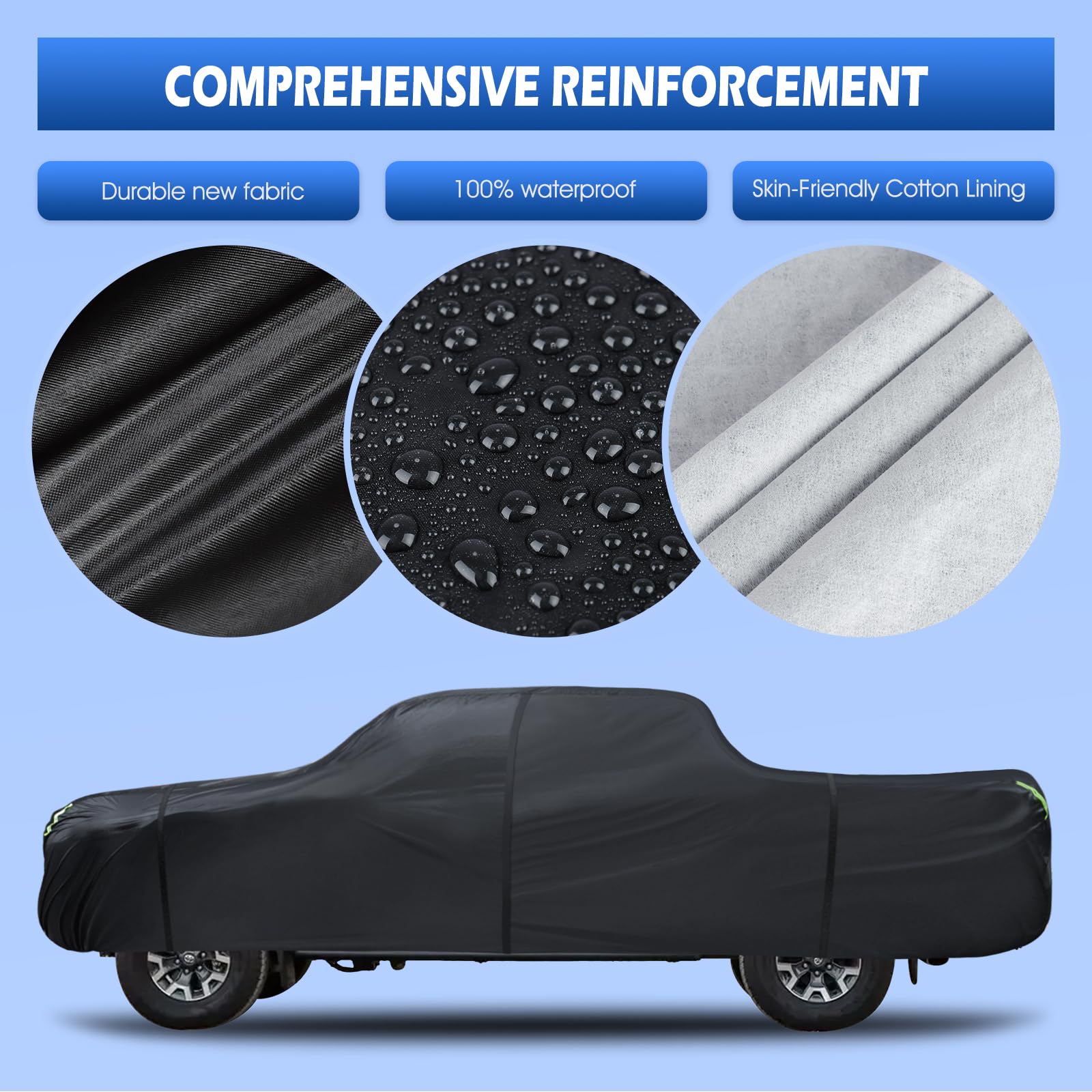 iautaxesoriz Truck Cover Waterproof 6 Layers for Ford Ranger, Toyota Tacoma, Colorado, Nissan Frontier - T1 Fit Up to 220 inch - Black