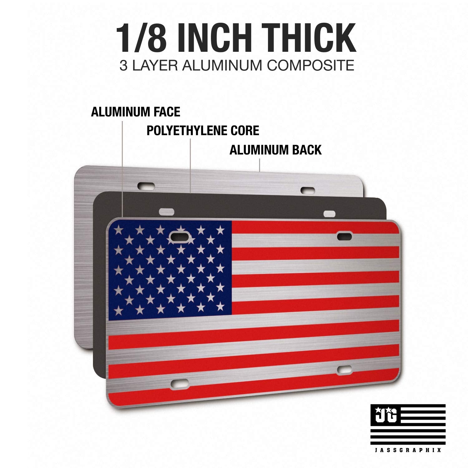 Not Made In China American Flag License Plate On 1/8 Brushed Aluminum Composite Heavy Duty Patriot Usa Car Tag