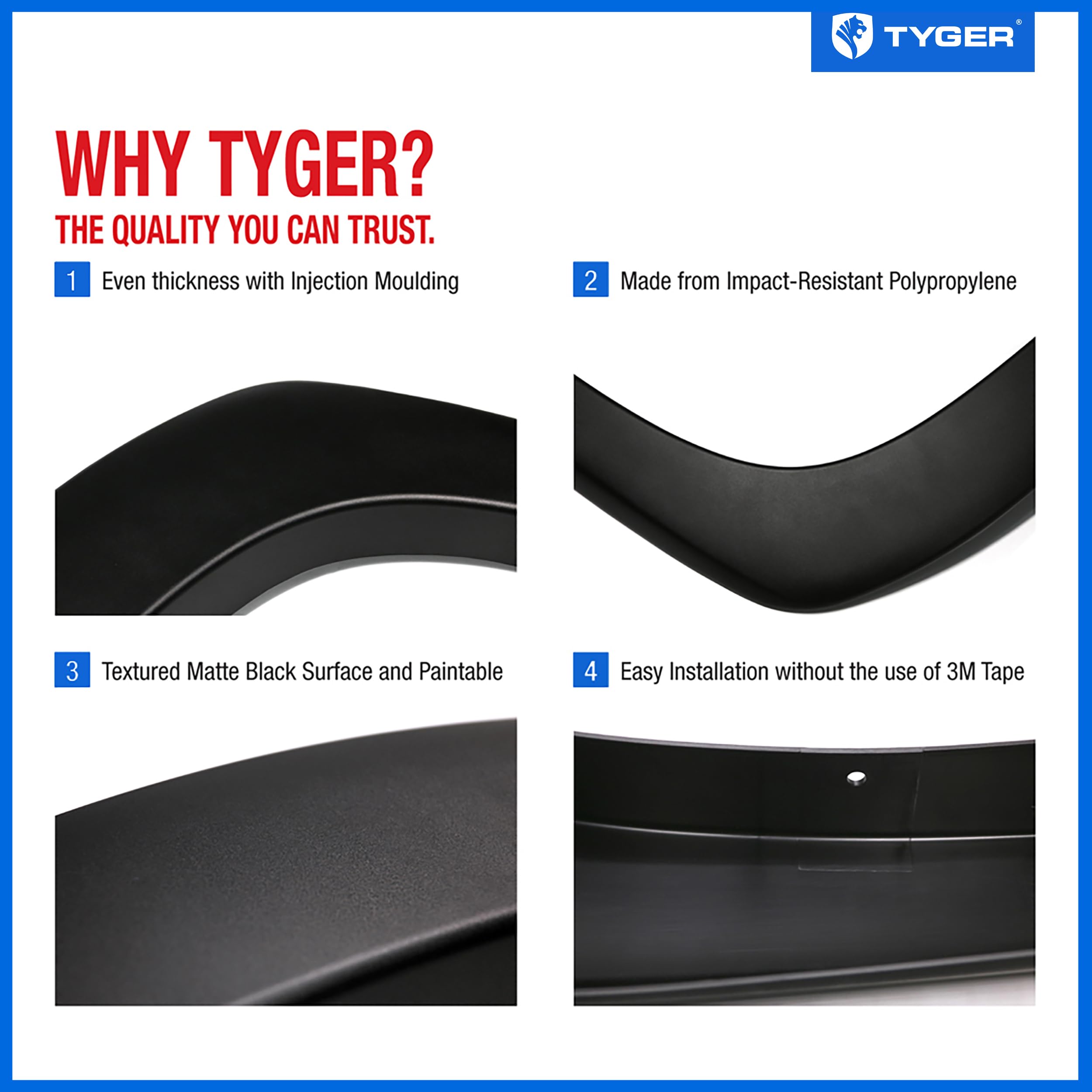 Tyger Auto Fender Flares for 2014-2018 Chevy Silverado 1500, 2015-2019 2500/3500HD, 6.5' & 8