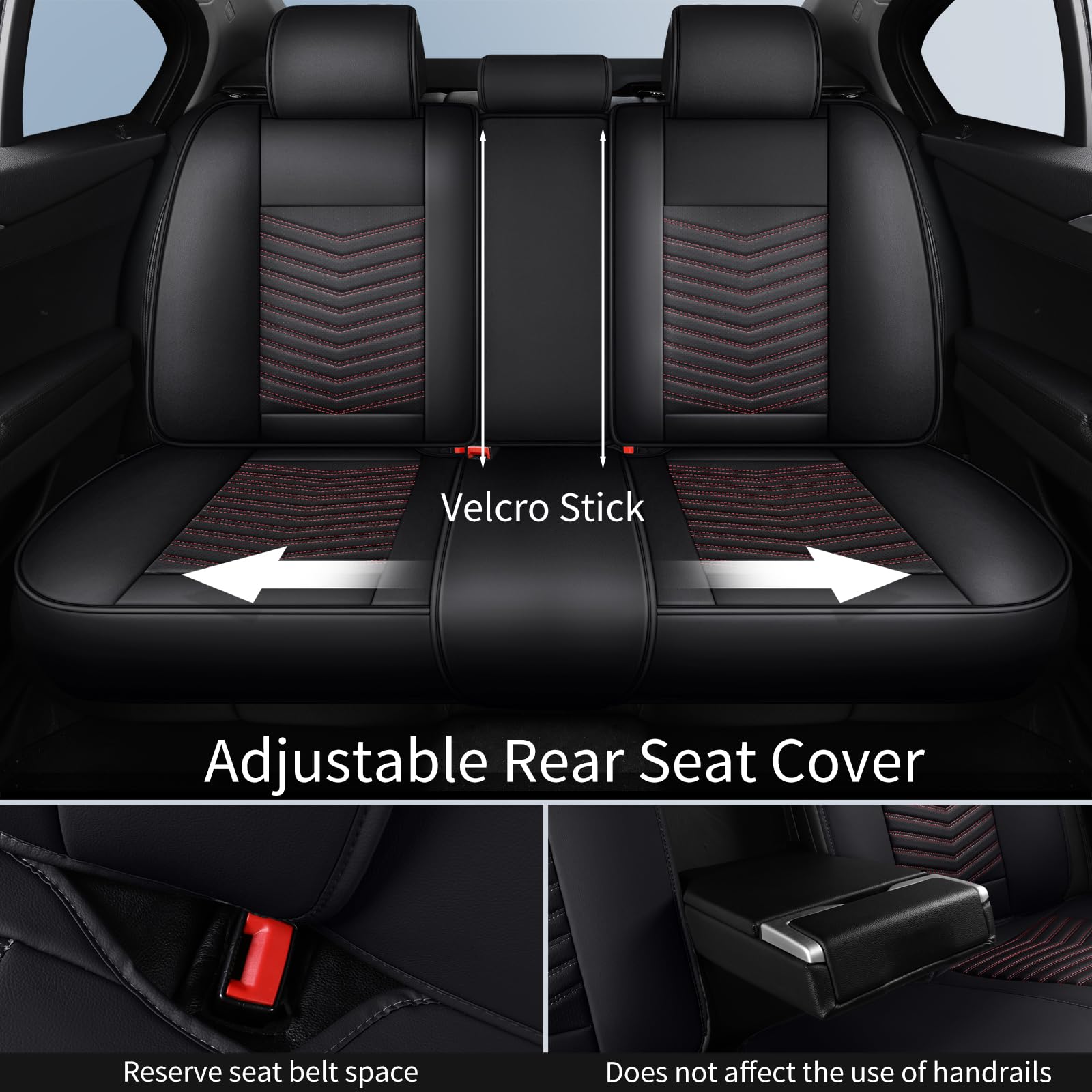 HChengkikz Car Seat Covers, Waterproof Faux Leather, 5 PCS Full Set, Black + Red, Universal Anti-Slip for Cars, SUVs, Trucks