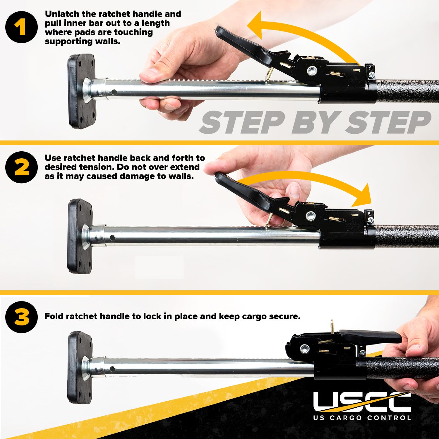 Us Cargo Control Ratcheting Cargo Bar For Small Cargo Bar Needs - Extends From 40 Inches To 70 Inches - Great For Use In Pickup