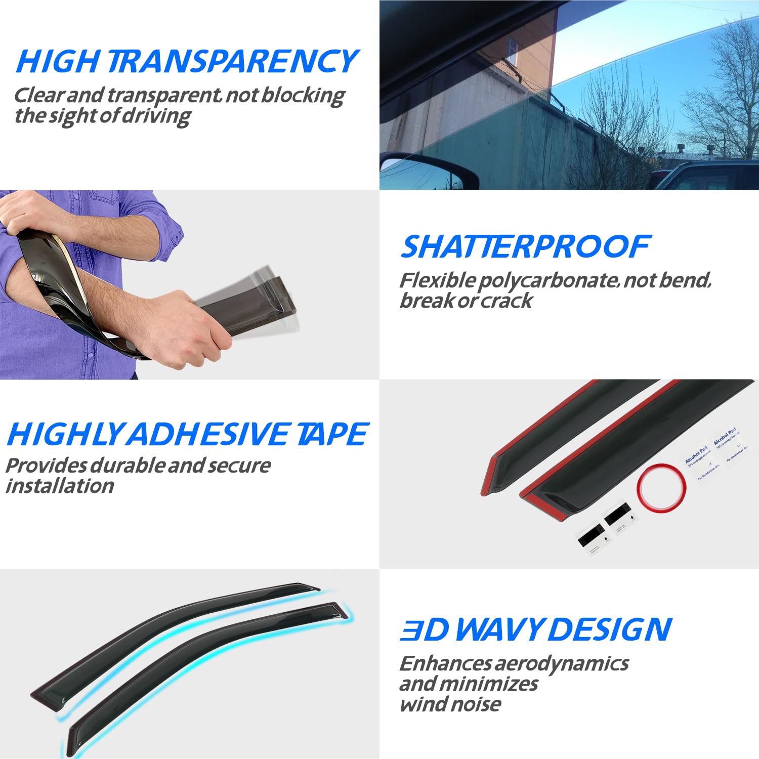 Window Visors Rain Guards Fit For 2009-2018 Dodge Ram 1500 Crew Cab, 10-24 Ram 2500/3500 Crew Cab & Mega Cab, 19-23 Ram 1500 Cla