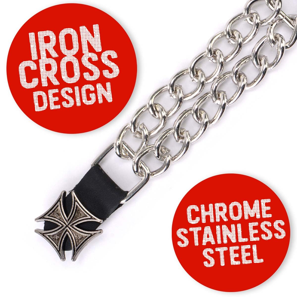 Milwaukee Leather MLA6045SET Iron Cross 4-PCS Vest Extender Double Chrome Chains w/Genuine Leather 6'' Extension - 6 Inch