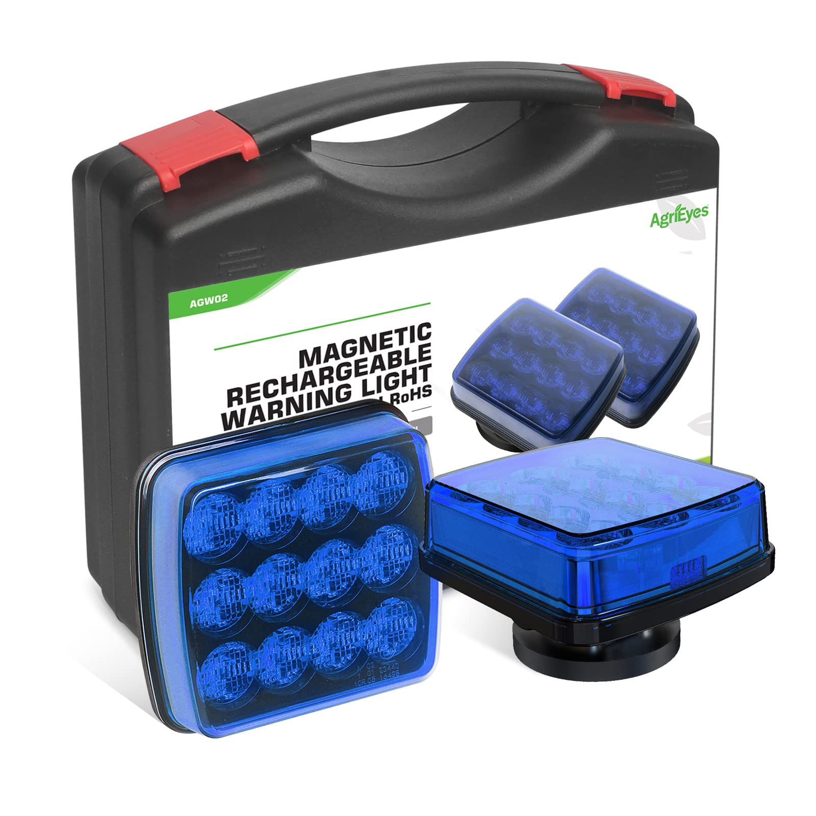 Agrieyes Blue Rechargeable Flashing Lights, Magnetic Strobe Light For Vehicles, Wireless Warning Hazard Beacon Lights For Trucks