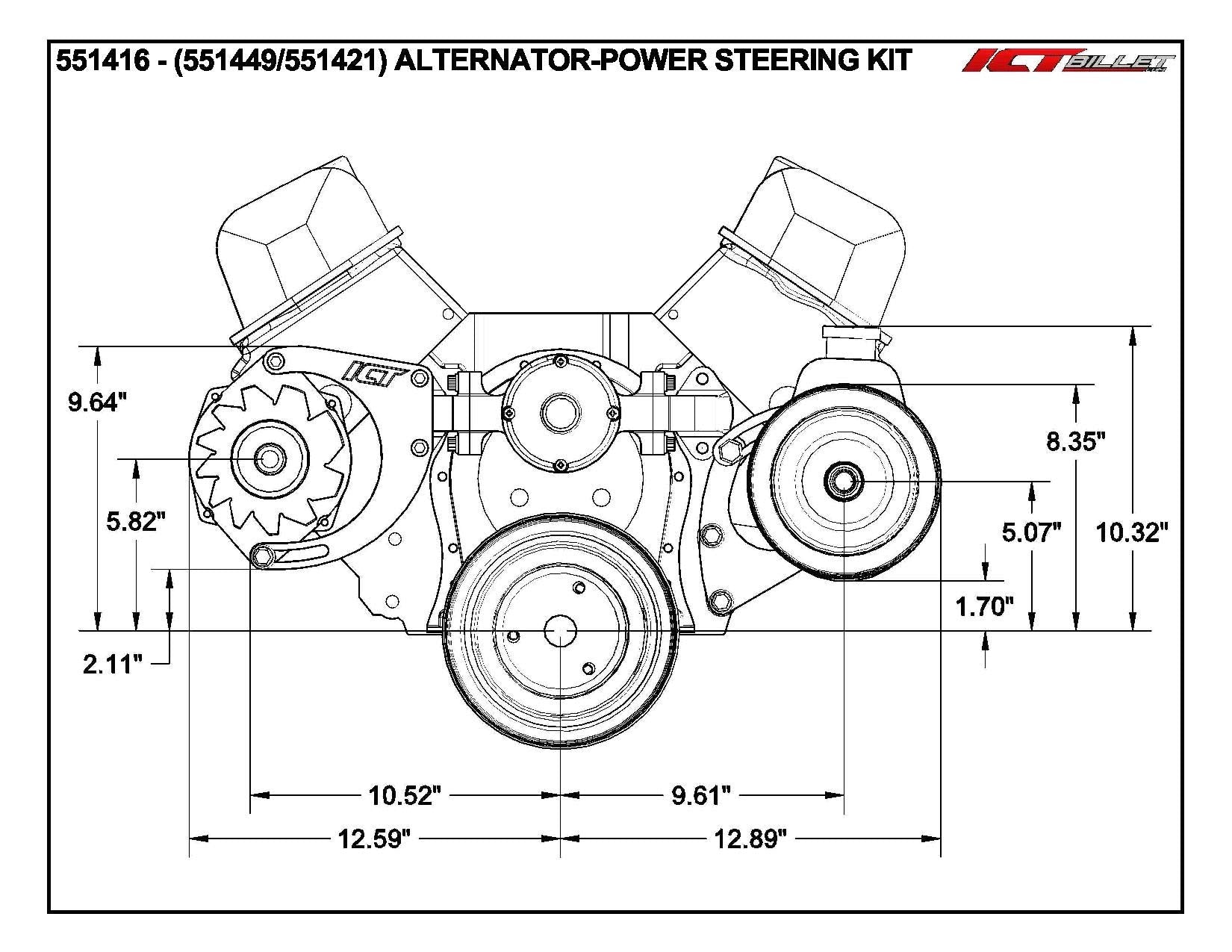 ICT Billet BBC Alternator & Power Steering Pump Bracket Kit - Billet Aluminum, Natural Finish, for Electric Water Pump 551416