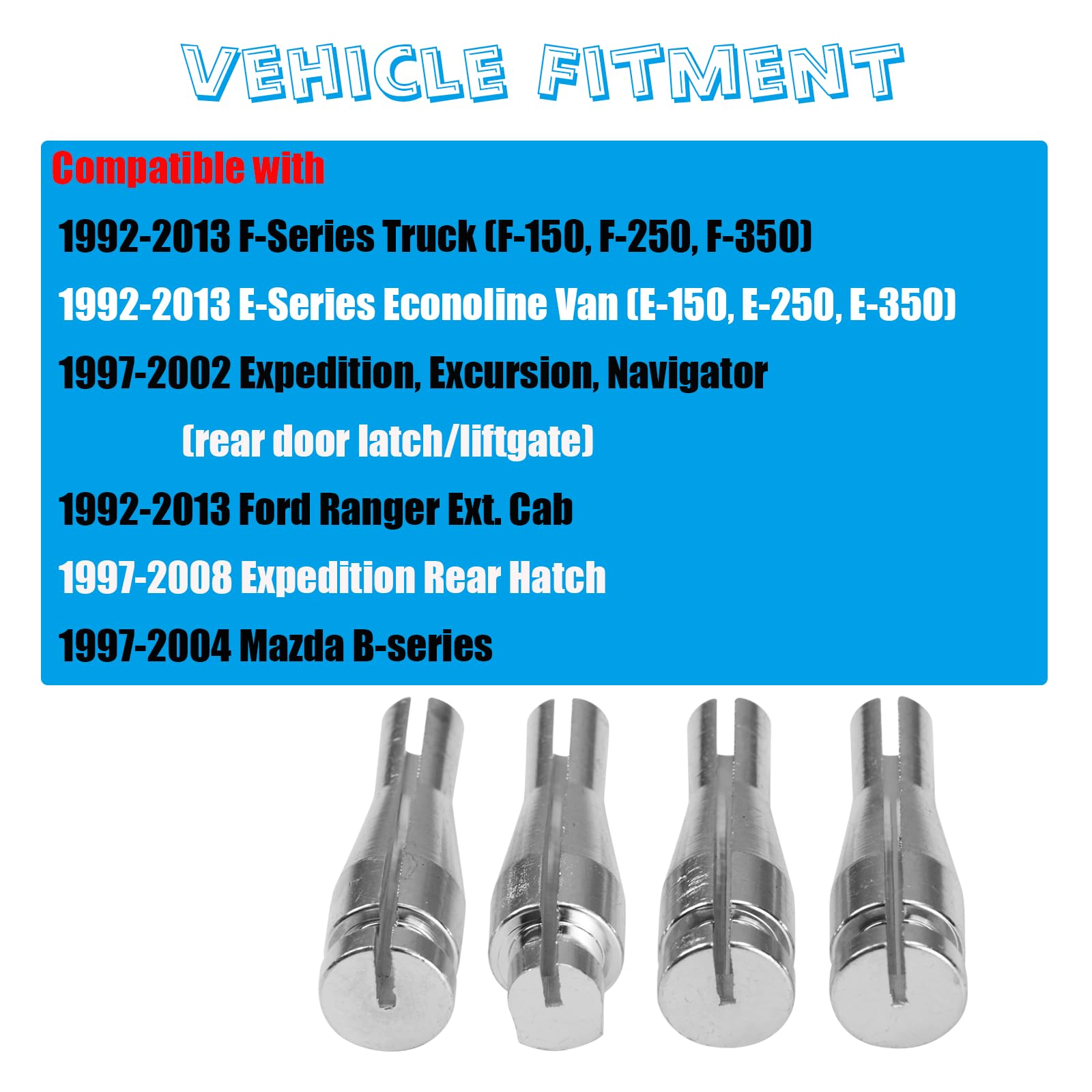 SuiTool 4 ENDS Door Latch Cable Repair Kit for Ford F150 F250 F350, E-Series, Ranger, Expedition - Silver, Model: SuiTool-ENDS-4P