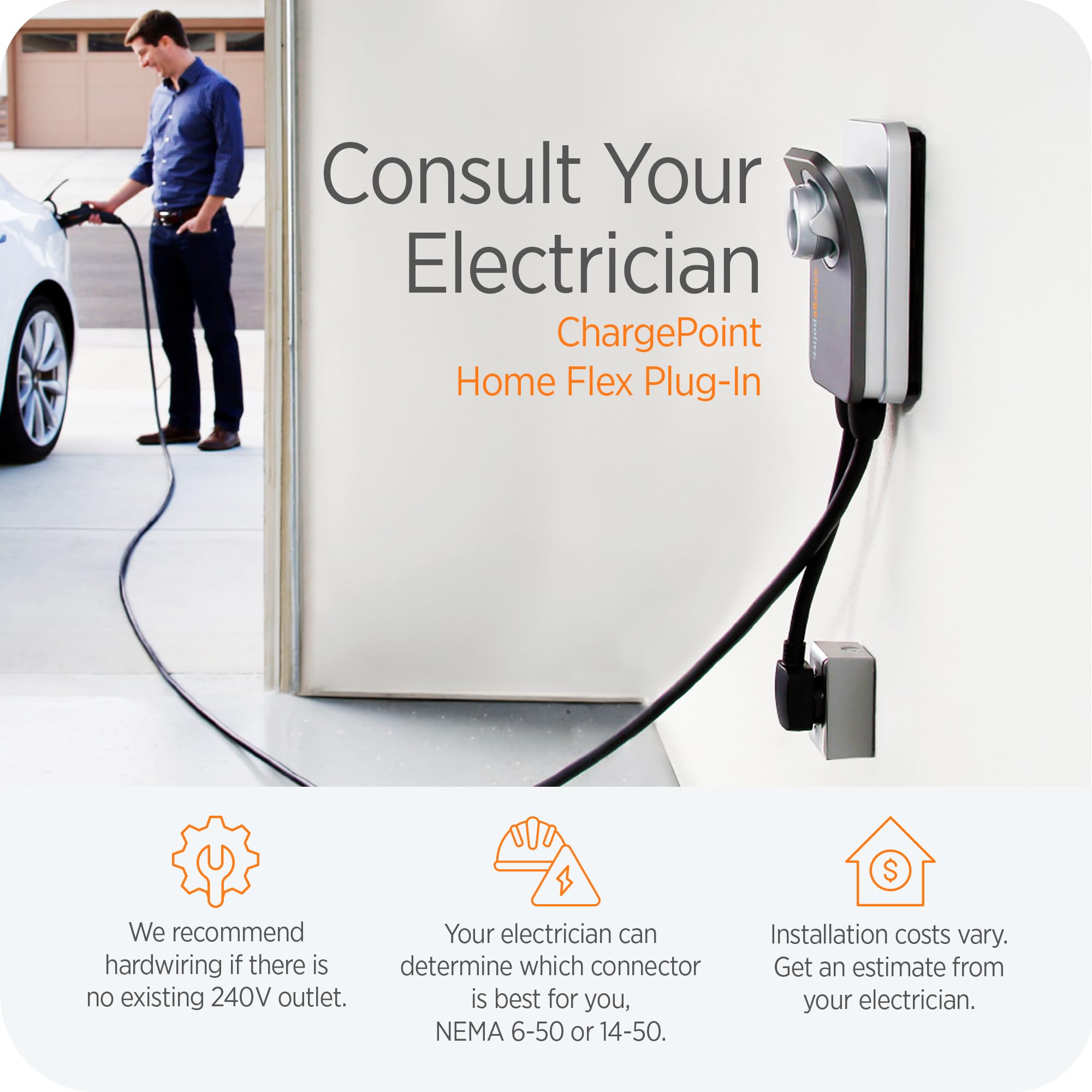 Chargepoint Homeflex Level 2 Ev Charger Nacs, Nema 14-50 Electric Car Charger Compatible With Tesla