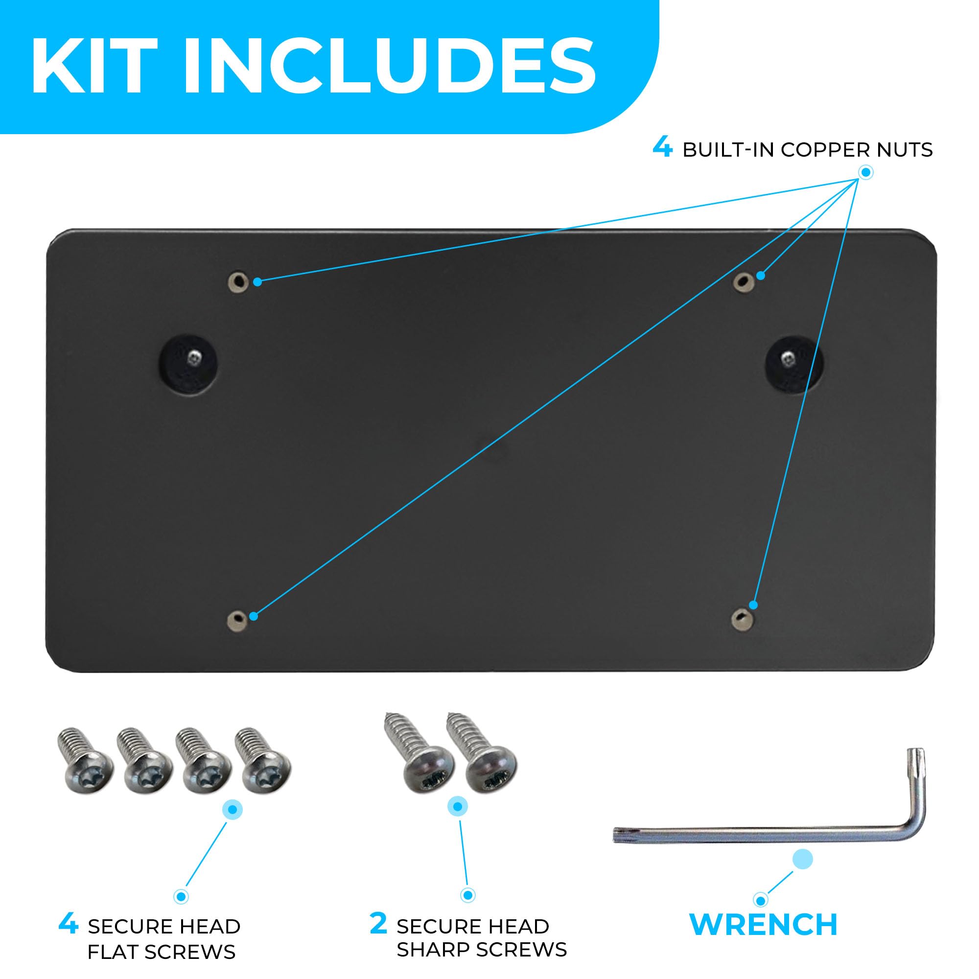Rear Bumper License Plate Bracket For Audi A4 S4 2013-2023, Plate Holder Set W 8 Unique Screw Bolts & Wrench Kit, License Tag Mo
