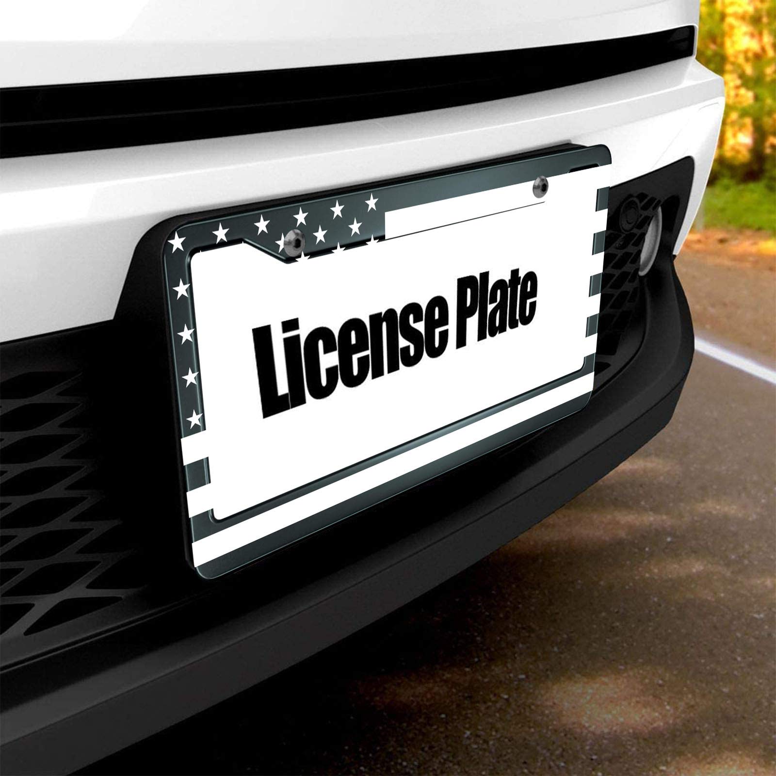 HOSNYE Black and White American Flag License Plate Frame Metal License Plate Cover Front Plates Frames Car Tag Frame for Women M