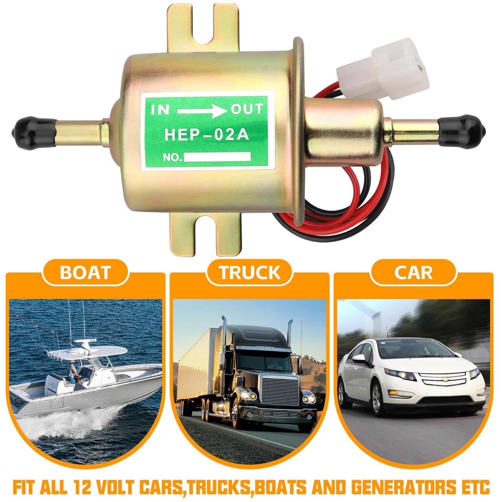 12V Electric 1/4 Fuel Pump Universal Low Pressure Transfer Inline Fuel Pump For Motorcycle Carburetor Lawn Mower Gas Diesel Engi