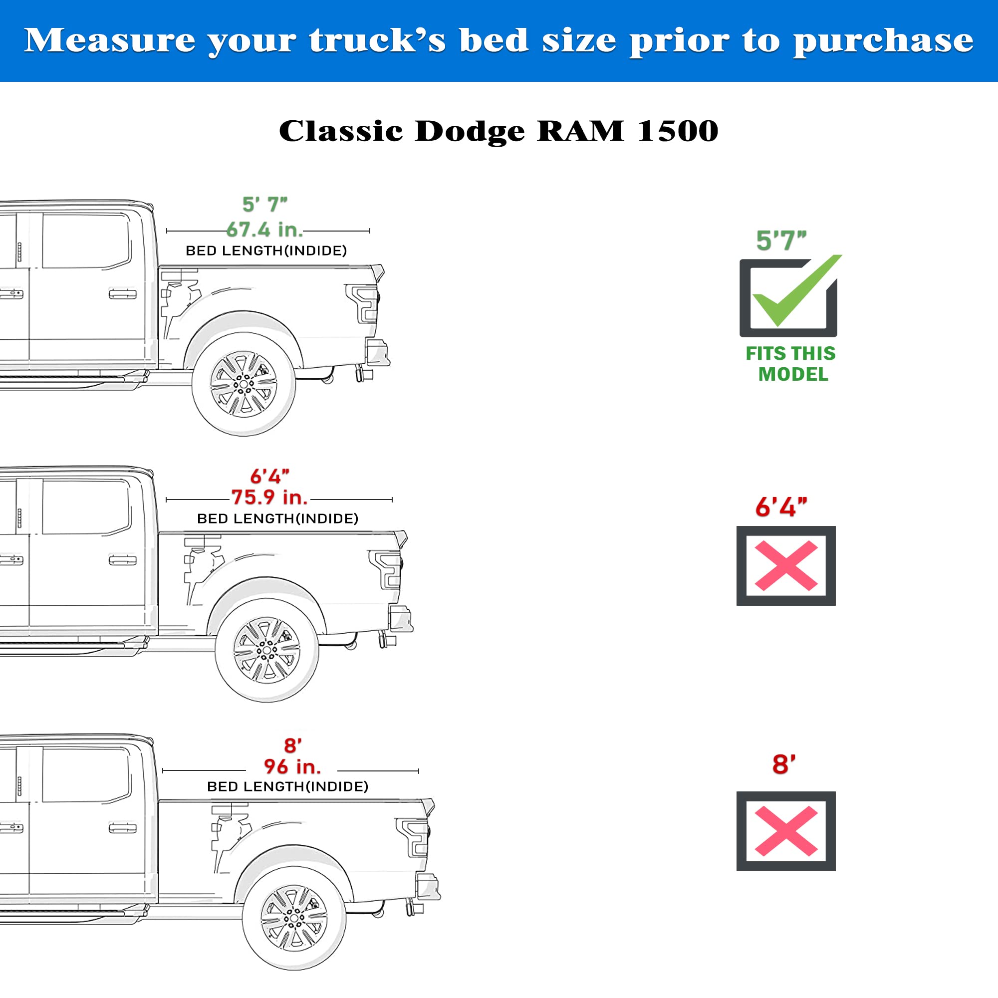 Toptiny Soft Folding Truck Bed Tonneau Cover|Tstf011|Fits 2009-2025 Dodge Ram 1500 5' 7'' Bed Without Ram Box (67.4'')