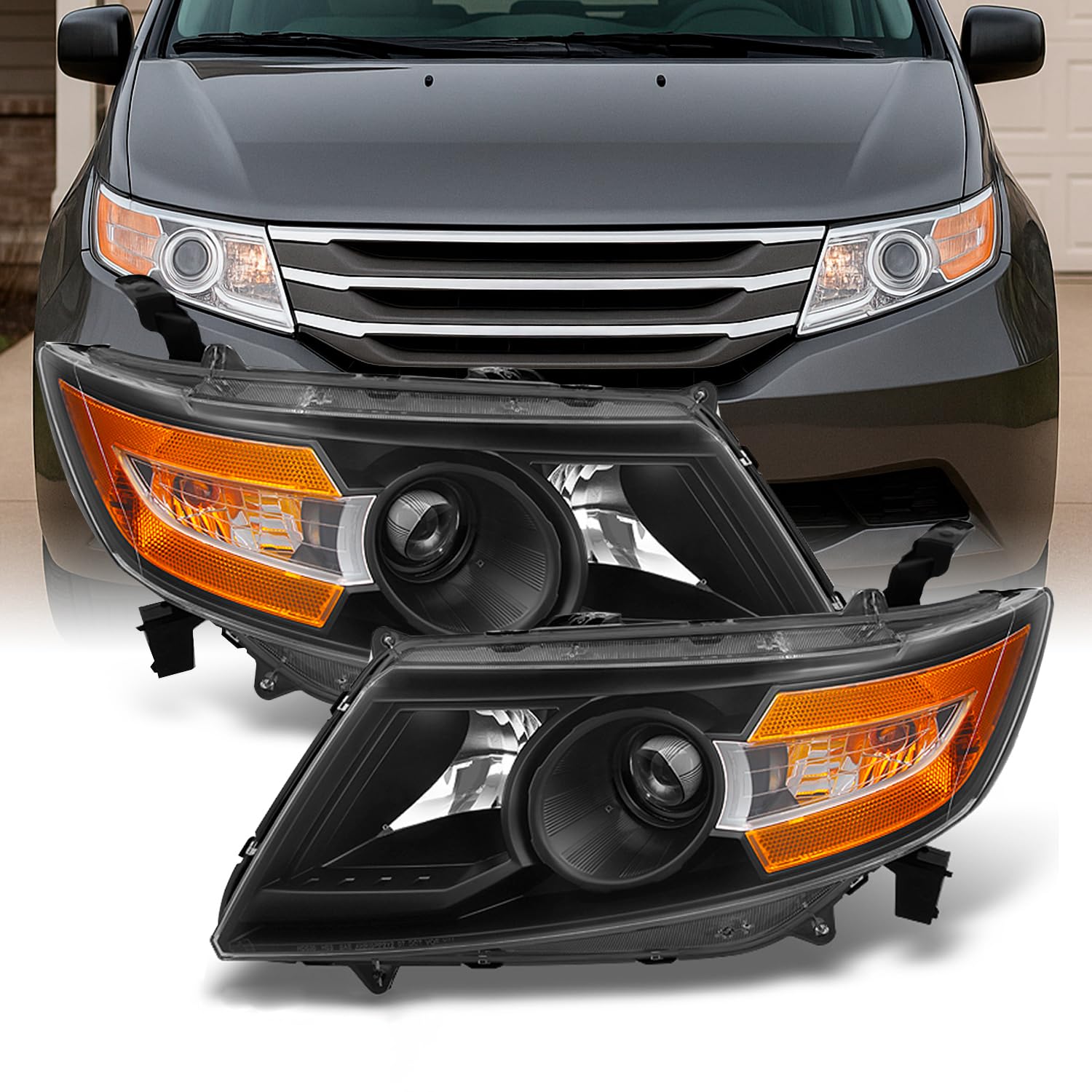 AKKON - For 2011-2017 Honda Odyssey Black Housing Halogen Left + Right Head Lights Head Lamps Assembly Set Pair